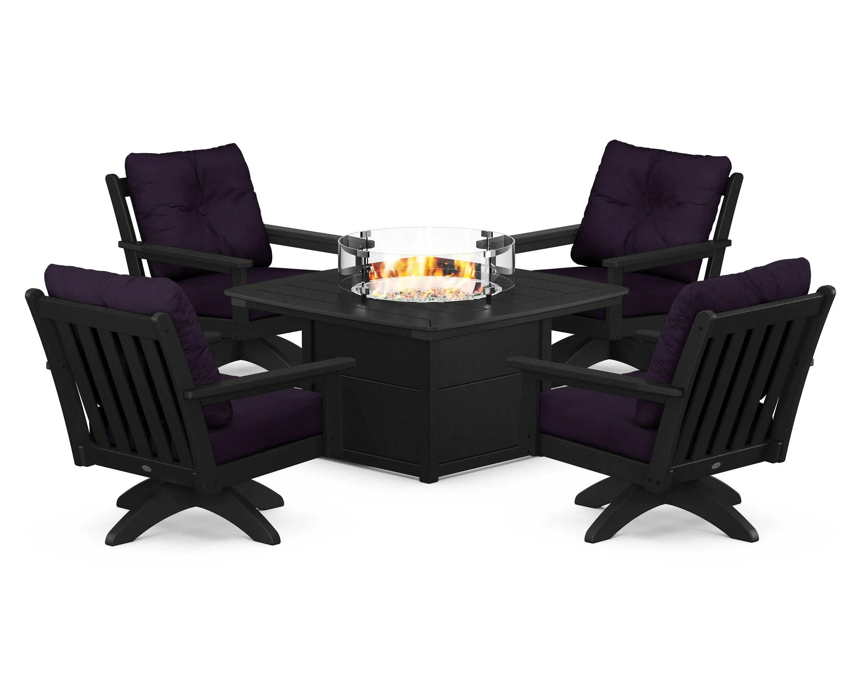 Vineyard 5-Piece Deep Seating Swivel Conversation Set with Fire Pit Table