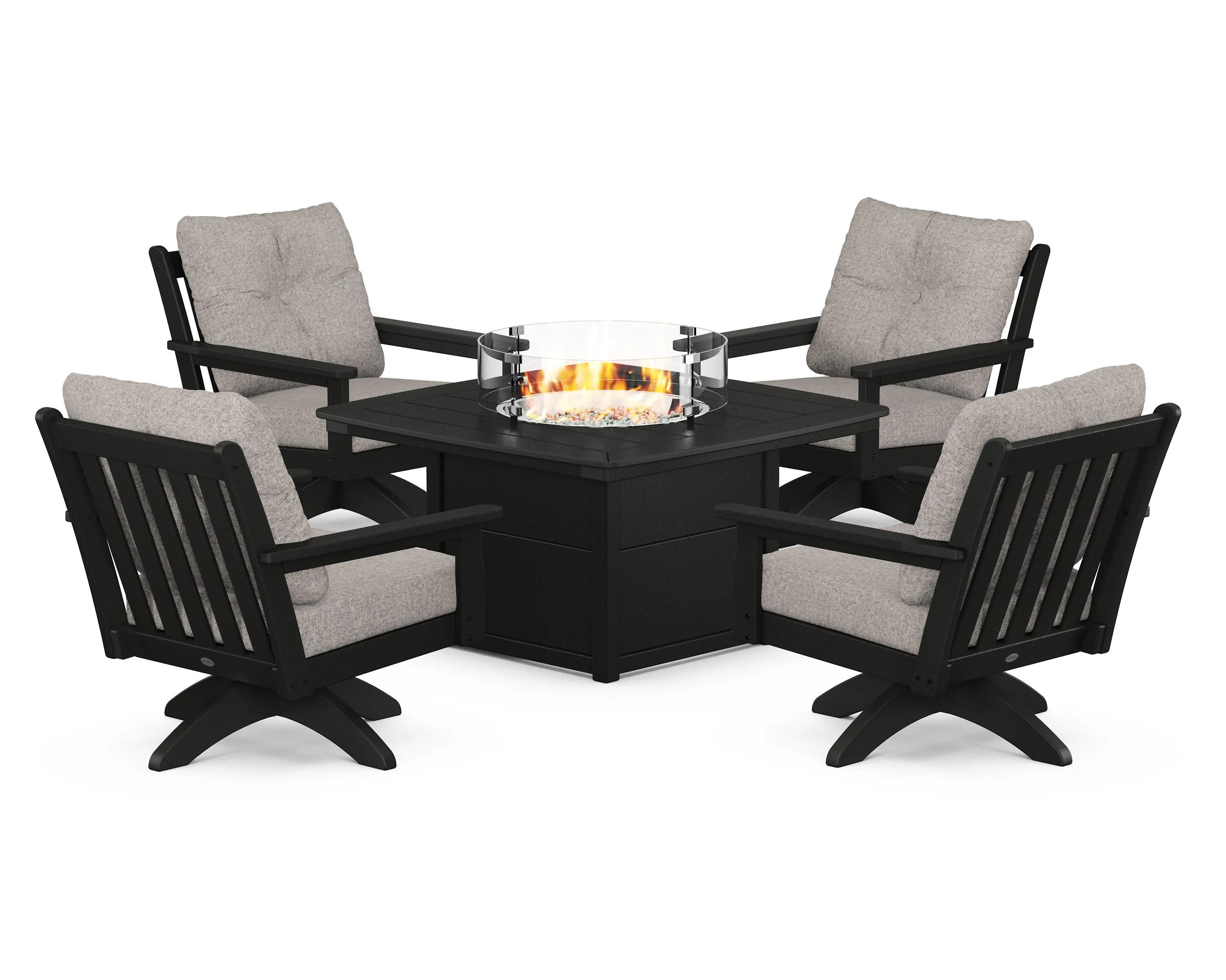 Vineyard 5-Piece Deep Seating Swivel Conversation Set with Fire Pit Table