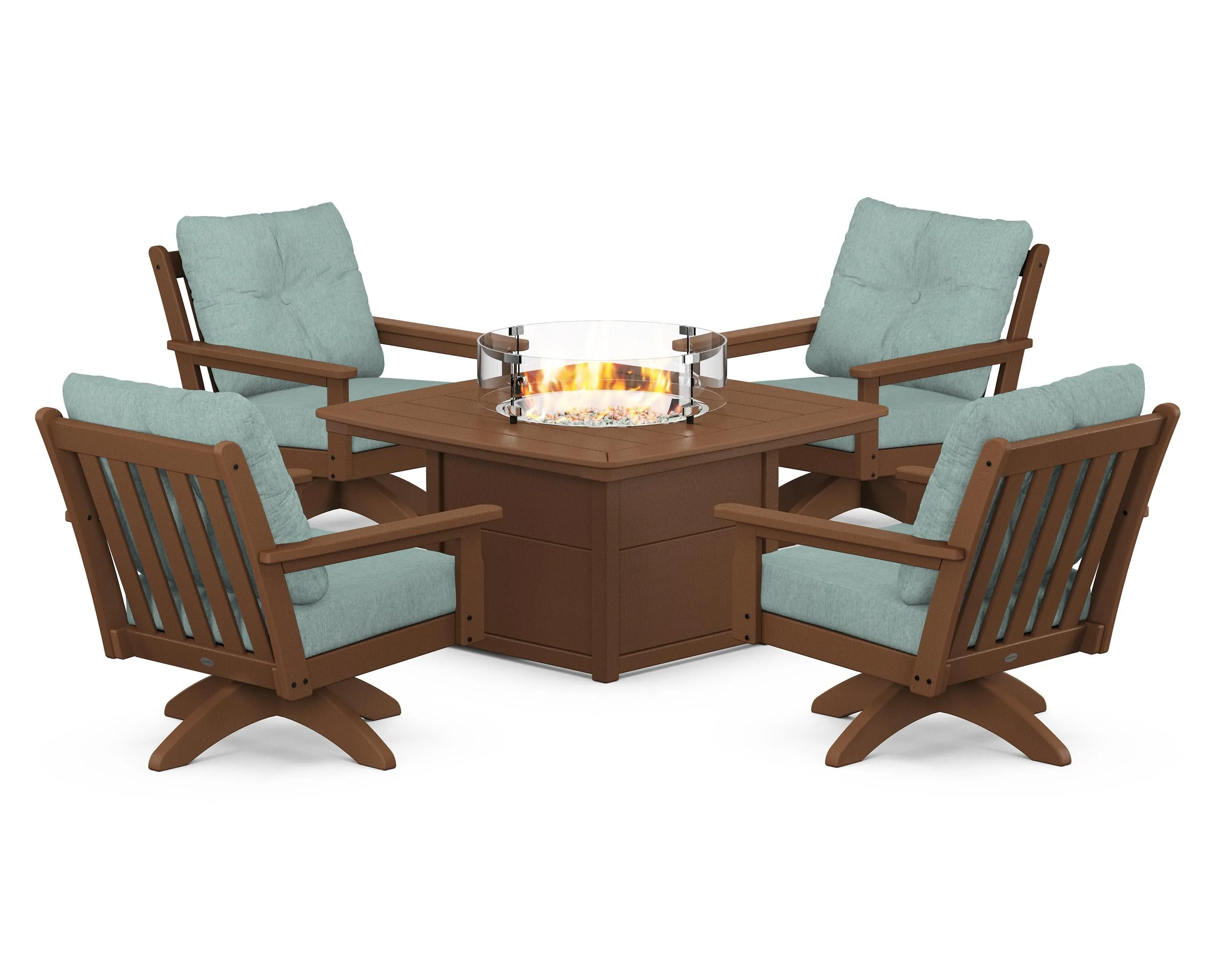 Vineyard 5-Piece Deep Seating Swivel Conversation Set with Fire Pit Table