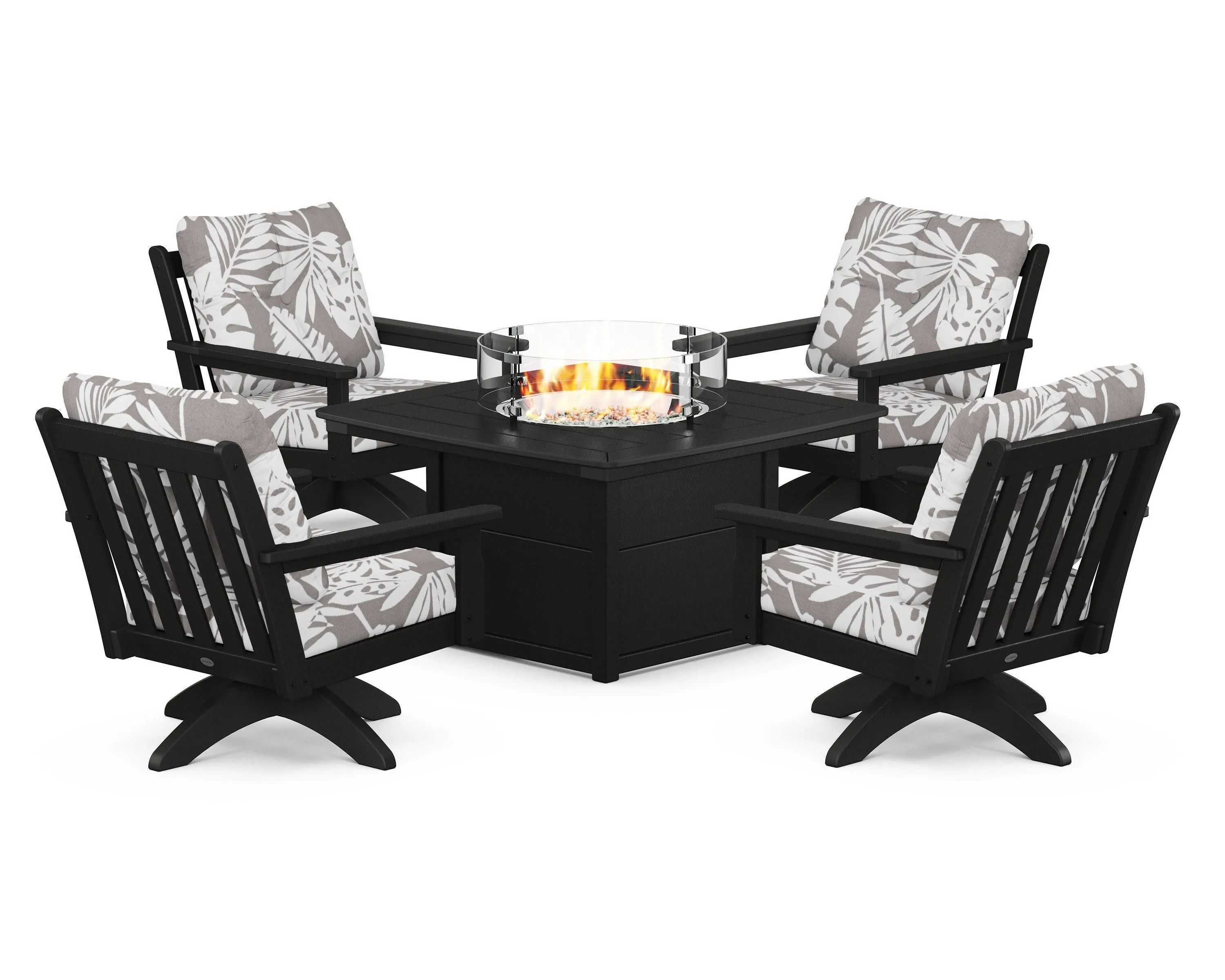 Vineyard 5-Piece Deep Seating Swivel Conversation Set with Fire Pit Table