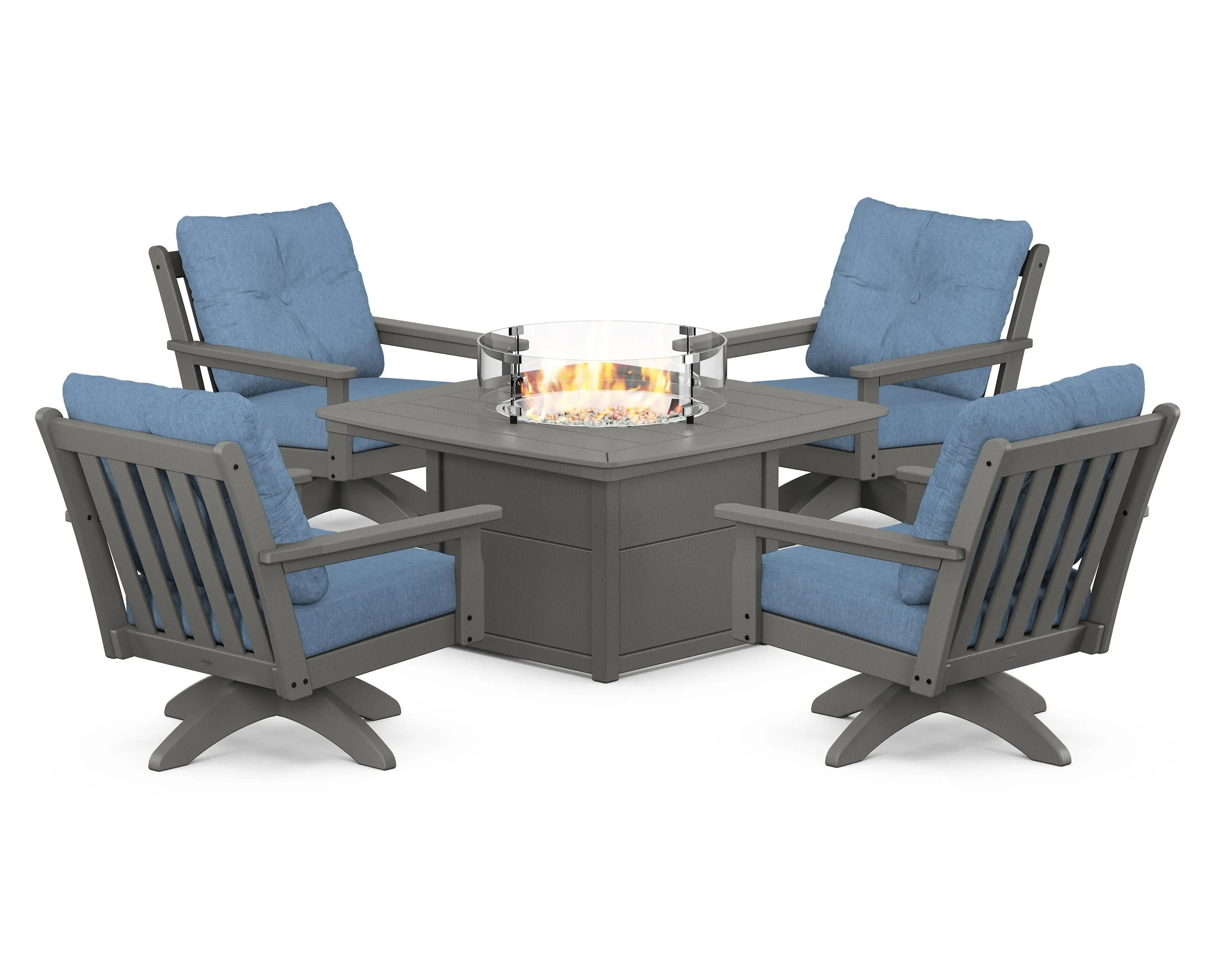 Vineyard 5-Piece Deep Seating Swivel Conversation Set with Fire Pit Table