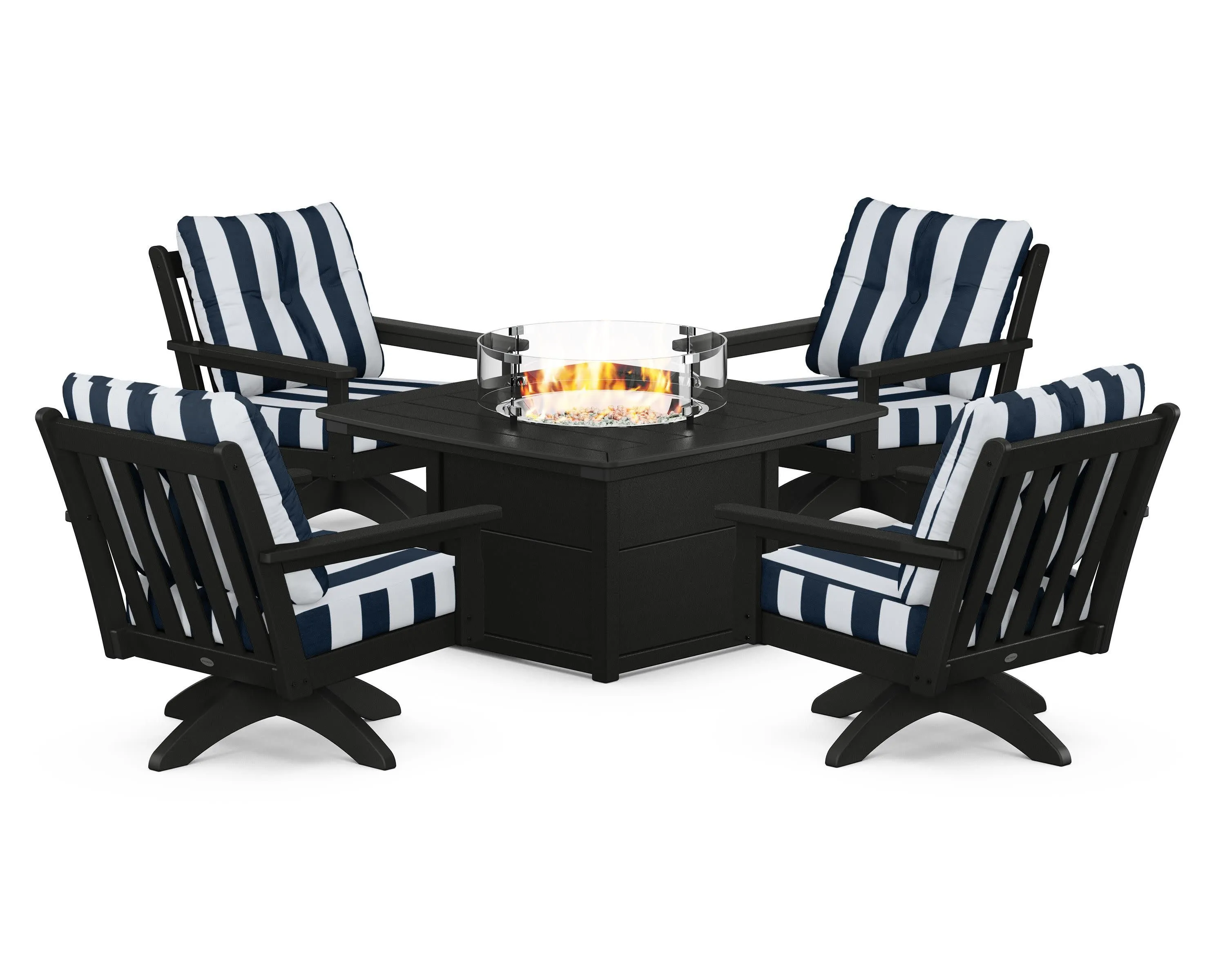 Vineyard 5-Piece Deep Seating Swivel Conversation Set with Fire Pit Table
