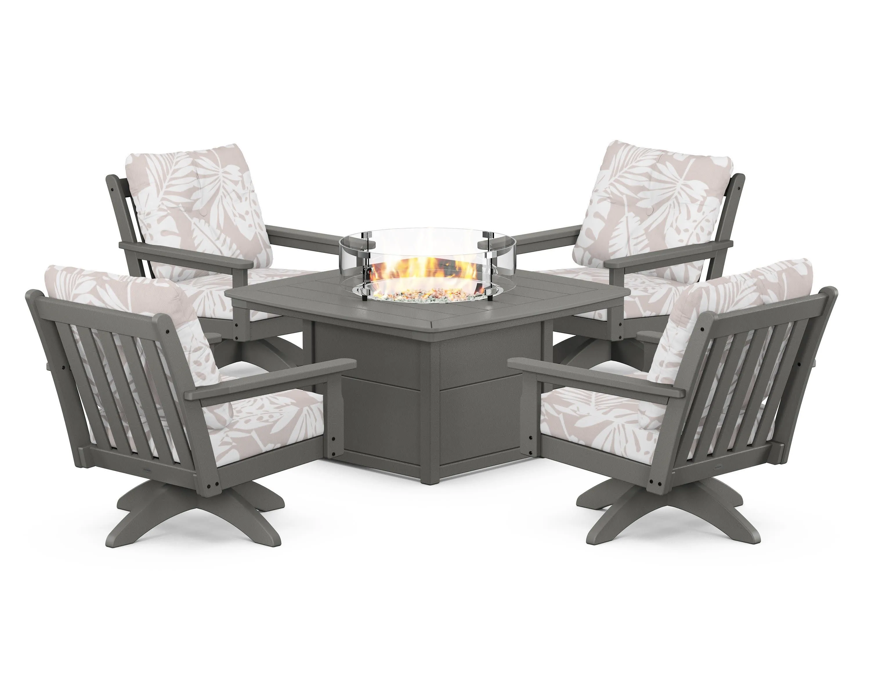 Vineyard 5-Piece Deep Seating Swivel Conversation Set with Fire Pit Table