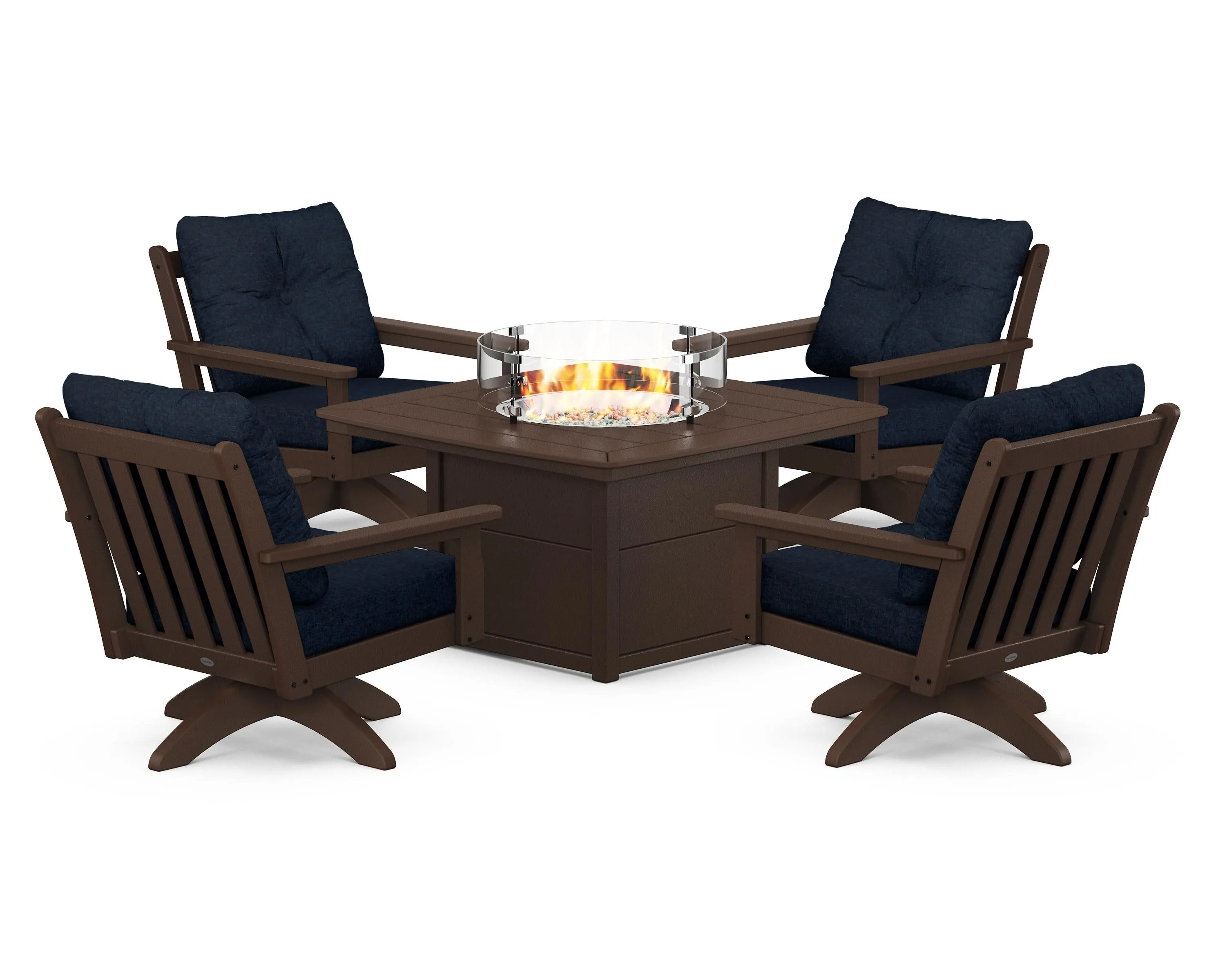 Vineyard 5-Piece Deep Seating Swivel Conversation Set with Fire Pit Table