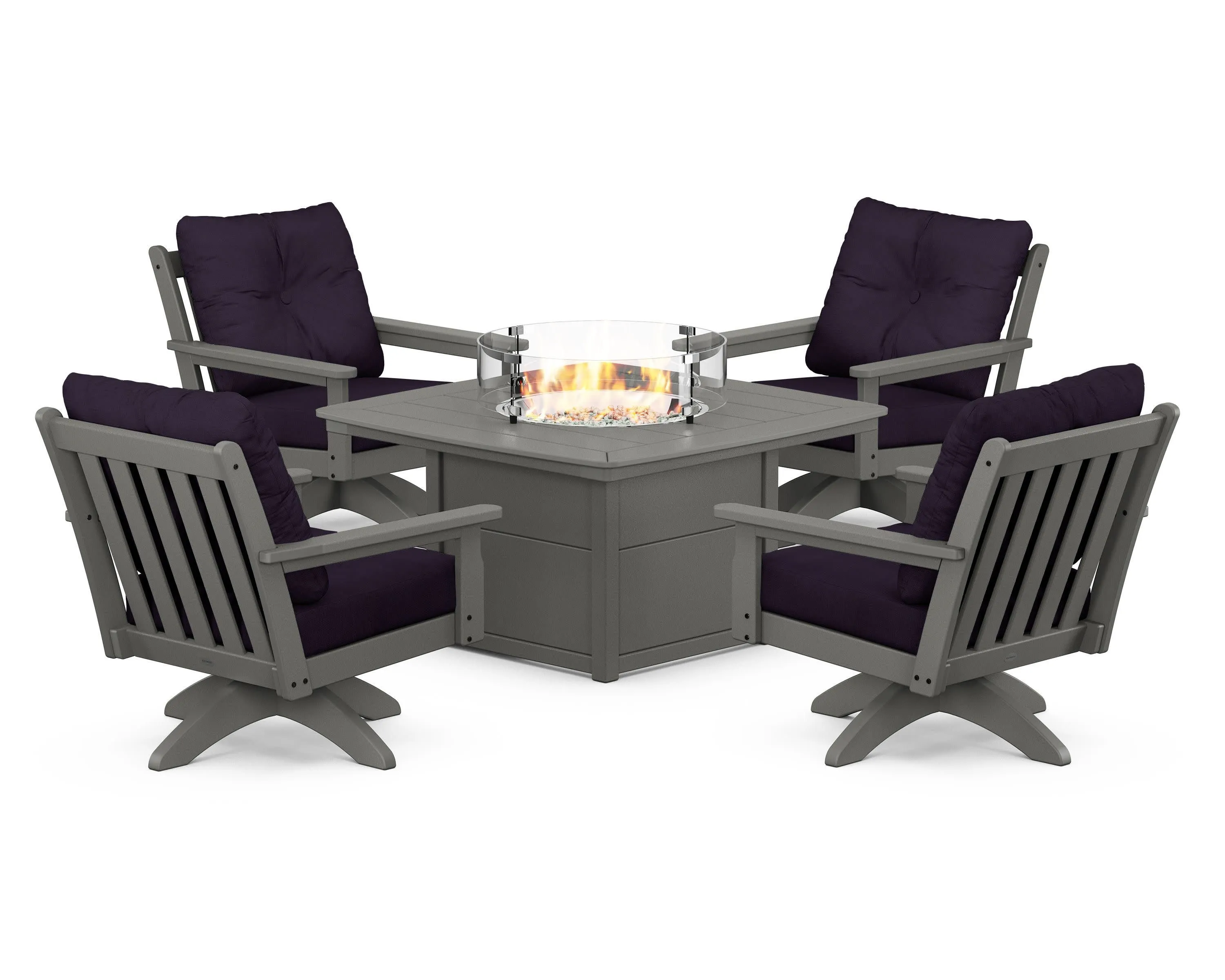 Vineyard 5-Piece Deep Seating Swivel Conversation Set with Fire Pit Table