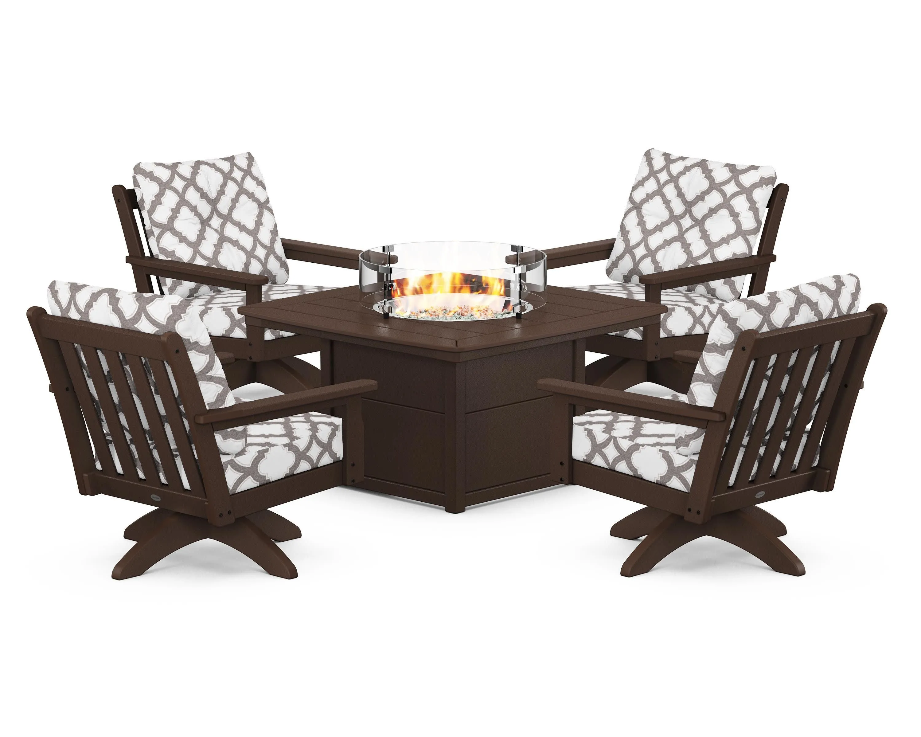Vineyard 5-Piece Deep Seating Swivel Conversation Set with Fire Pit Table
