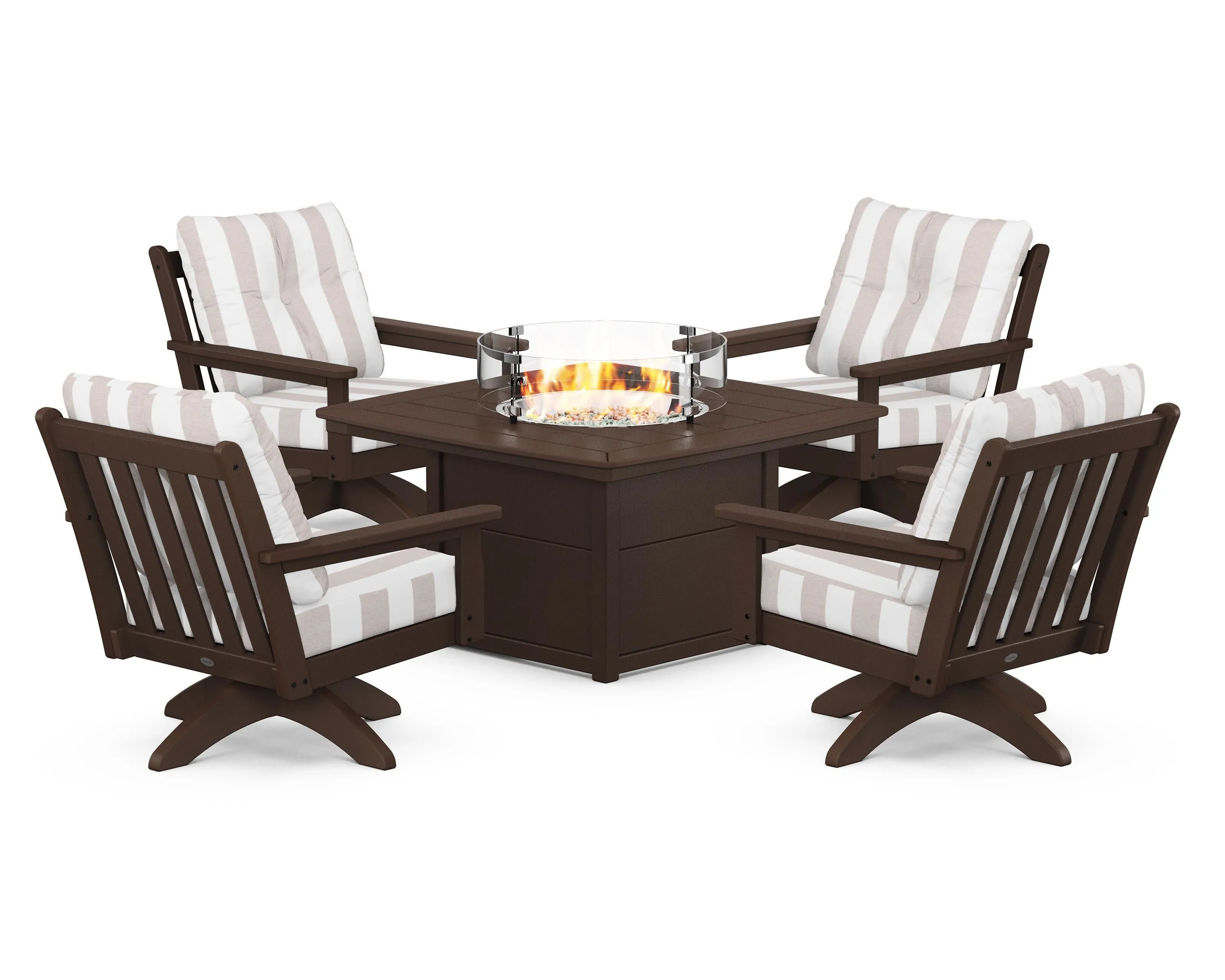 Vineyard 5-Piece Deep Seating Swivel Conversation Set with Fire Pit Table
