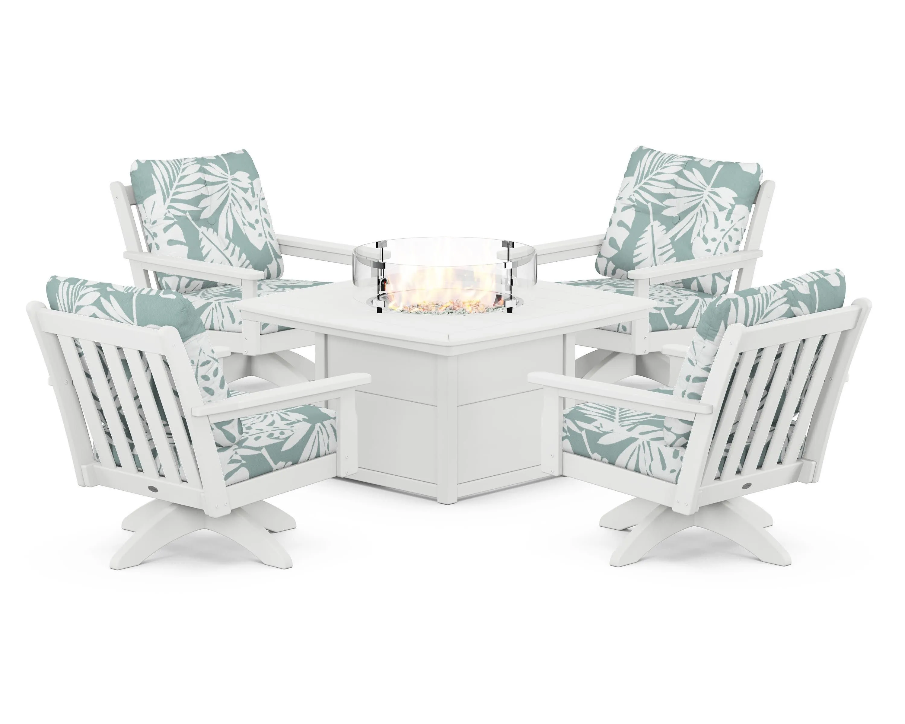Vineyard 5-Piece Deep Seating Swivel Conversation Set with Fire Pit Table