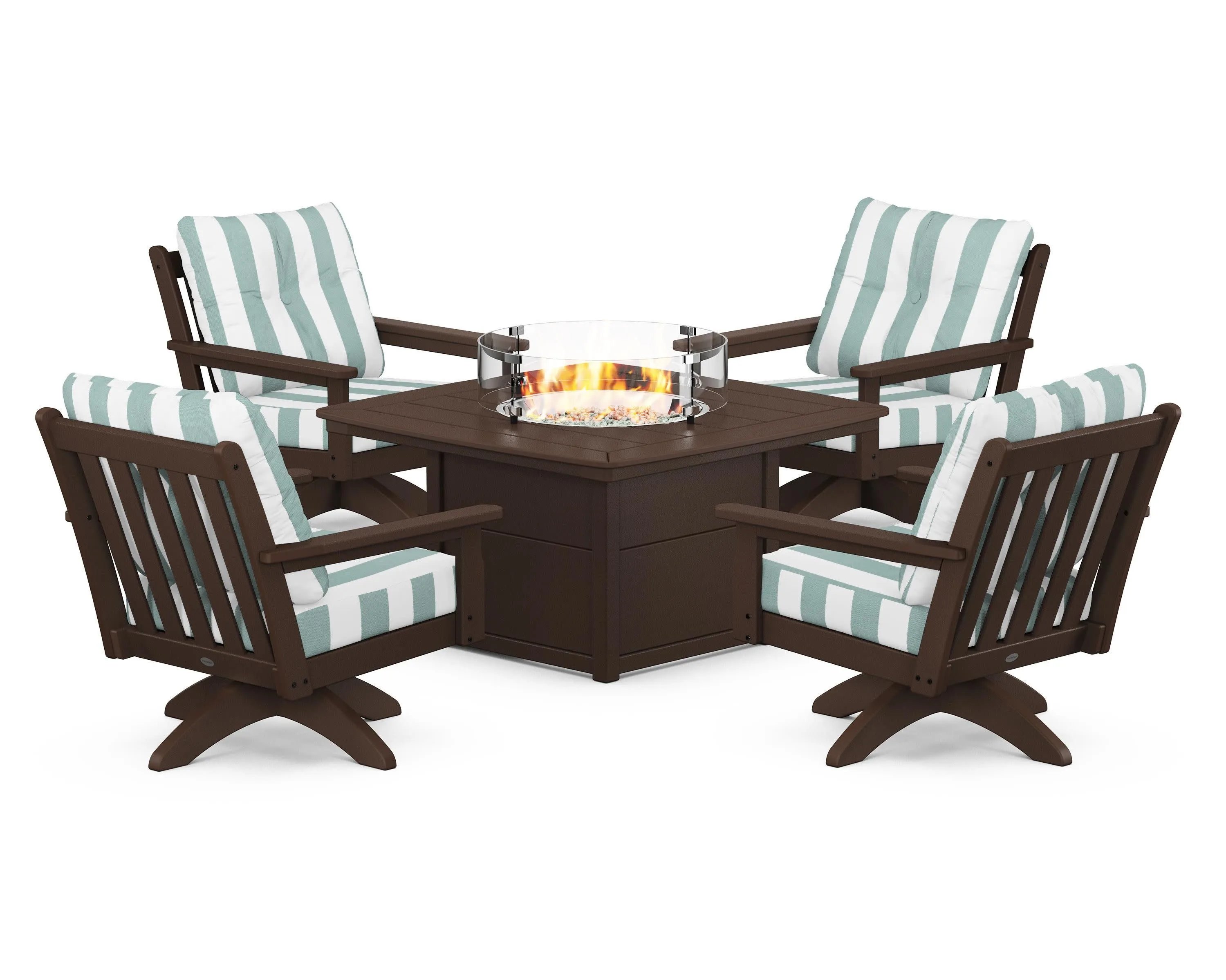 Vineyard 5-Piece Deep Seating Swivel Conversation Set with Fire Pit Table