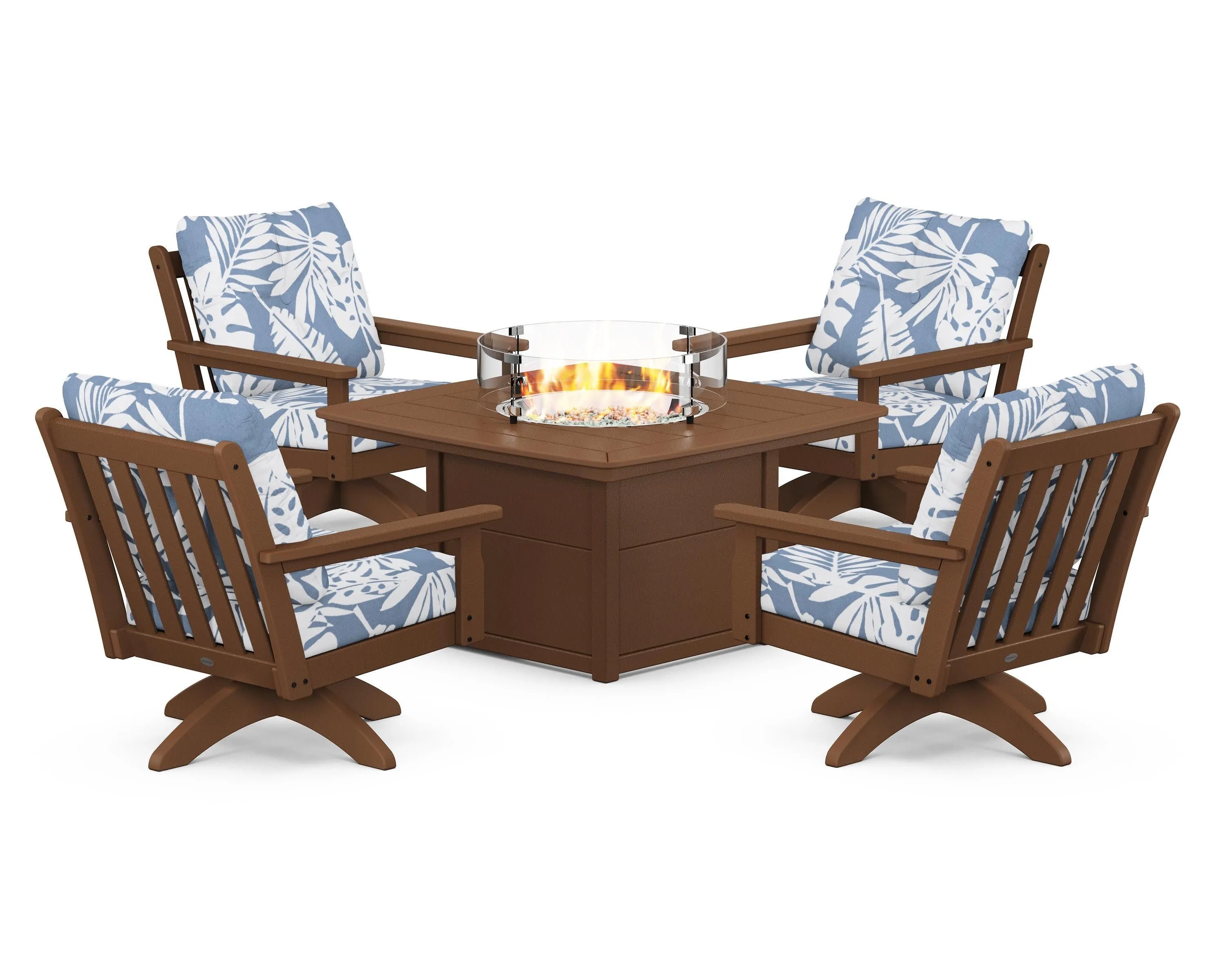 Vineyard 5-Piece Deep Seating Swivel Conversation Set with Fire Pit Table