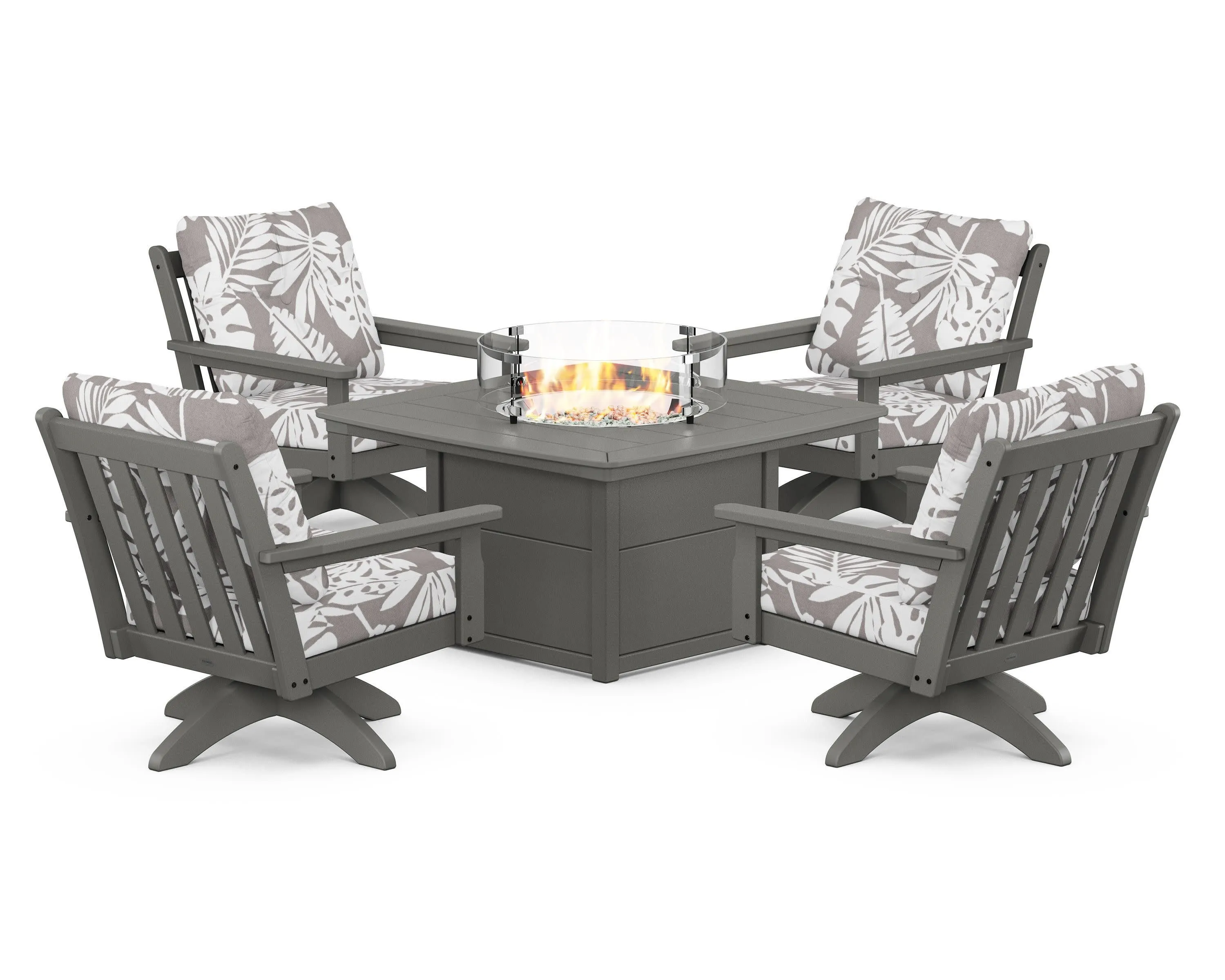 Vineyard 5-Piece Deep Seating Swivel Conversation Set with Fire Pit Table