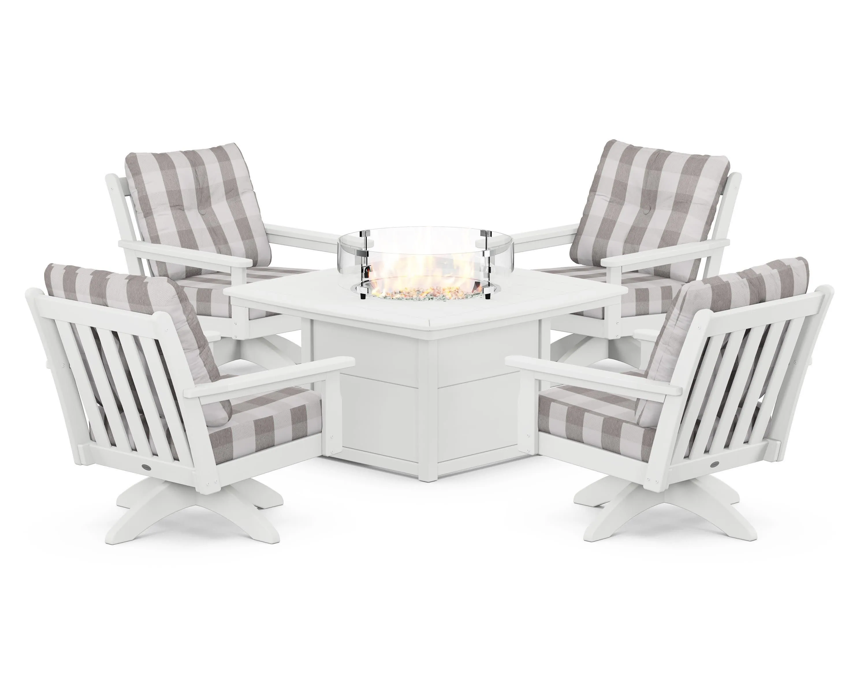 Vineyard 5-Piece Deep Seating Swivel Conversation Set with Fire Pit Table