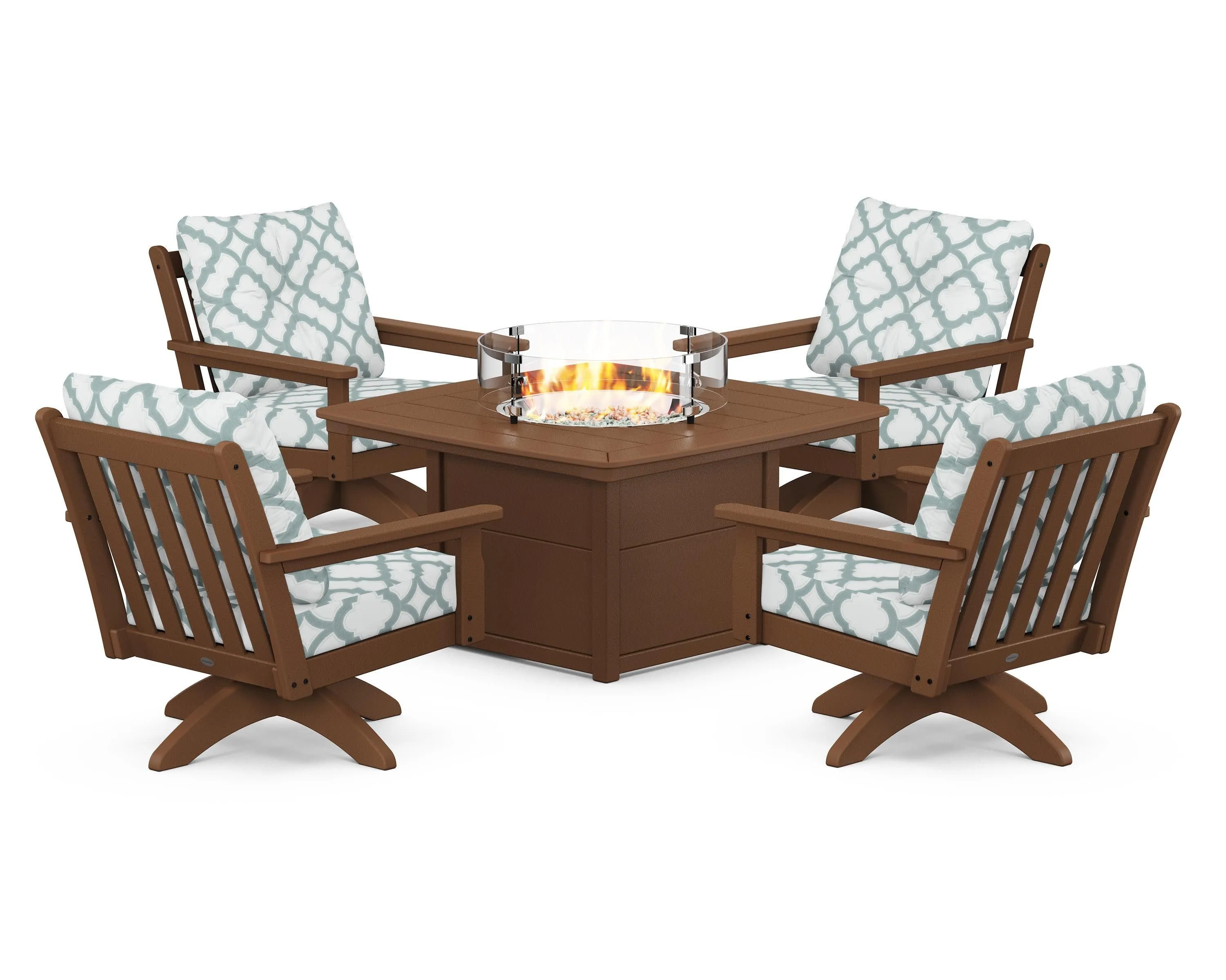 Vineyard 5-Piece Deep Seating Swivel Conversation Set with Fire Pit Table