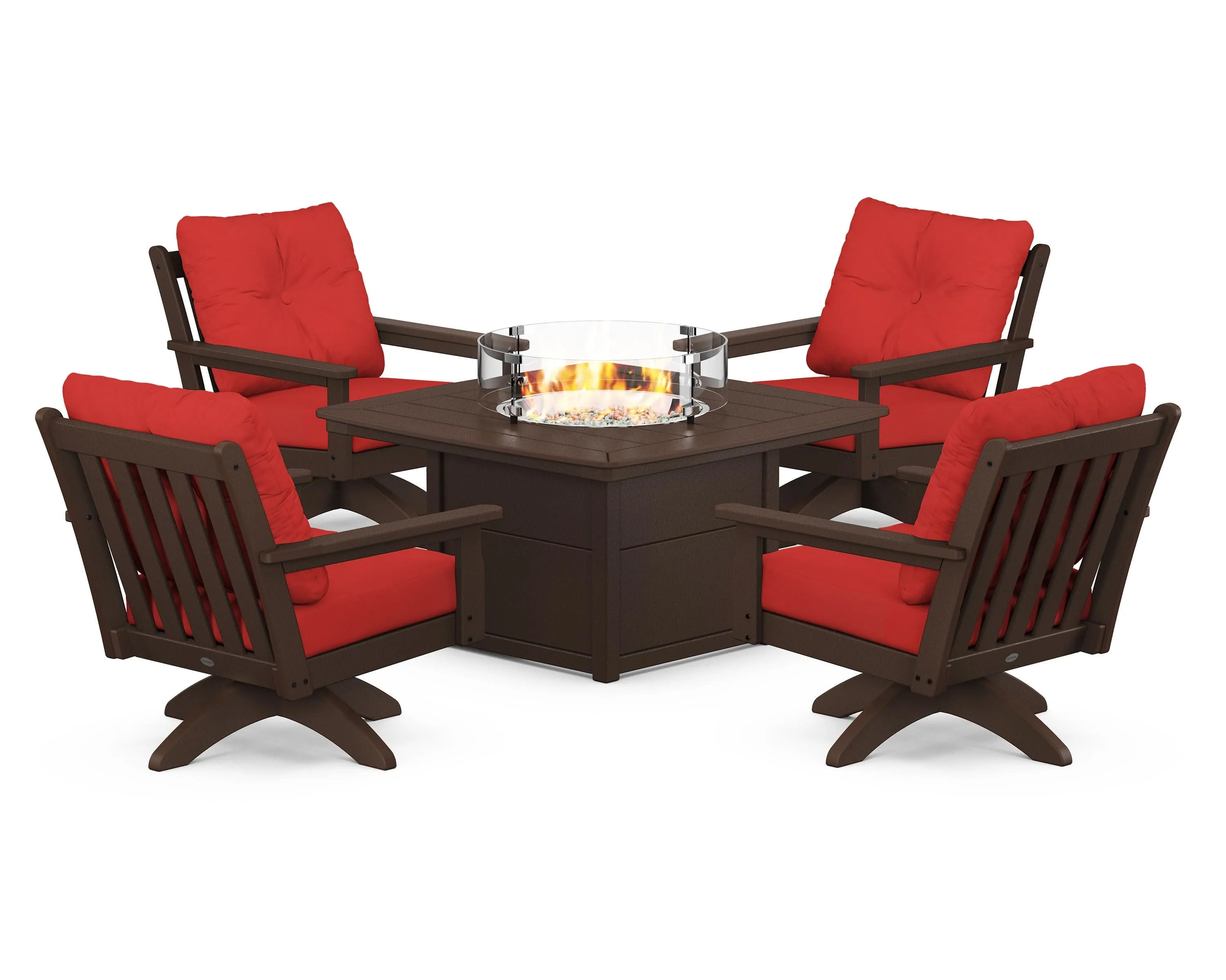 Vineyard 5-Piece Deep Seating Swivel Conversation Set with Fire Pit Table