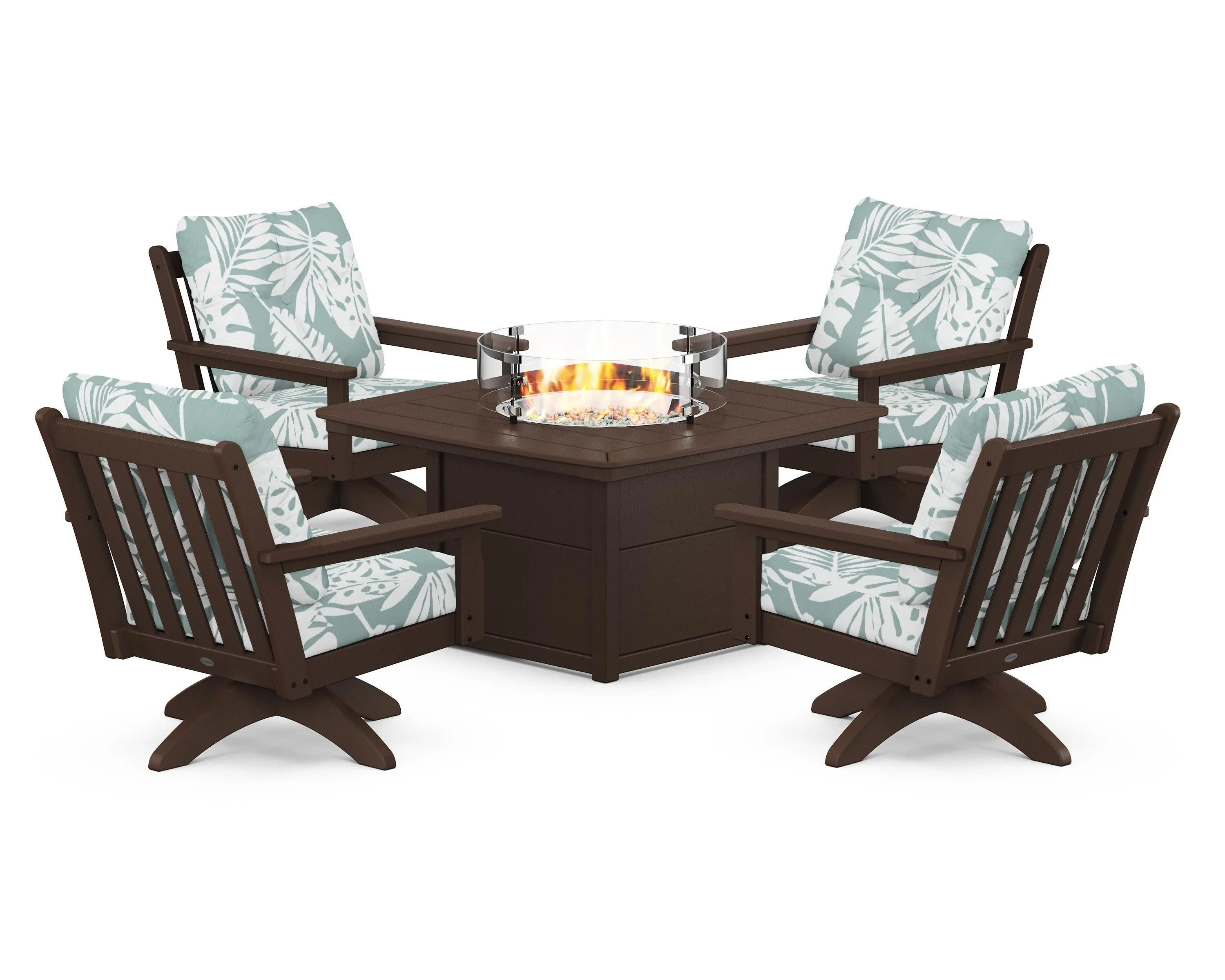 Vineyard 5-Piece Deep Seating Swivel Conversation Set with Fire Pit Table