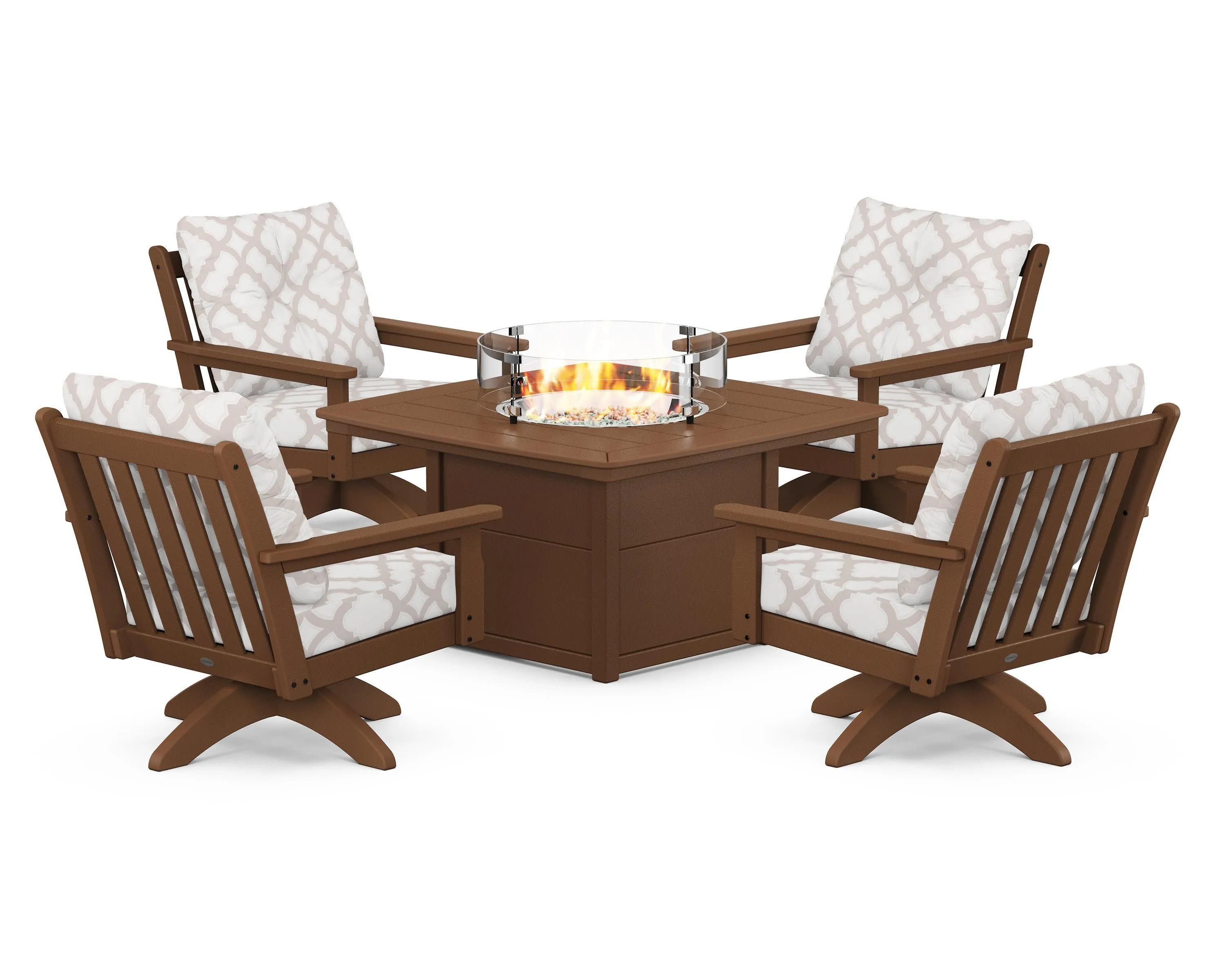 Vineyard 5-Piece Deep Seating Swivel Conversation Set with Fire Pit Table