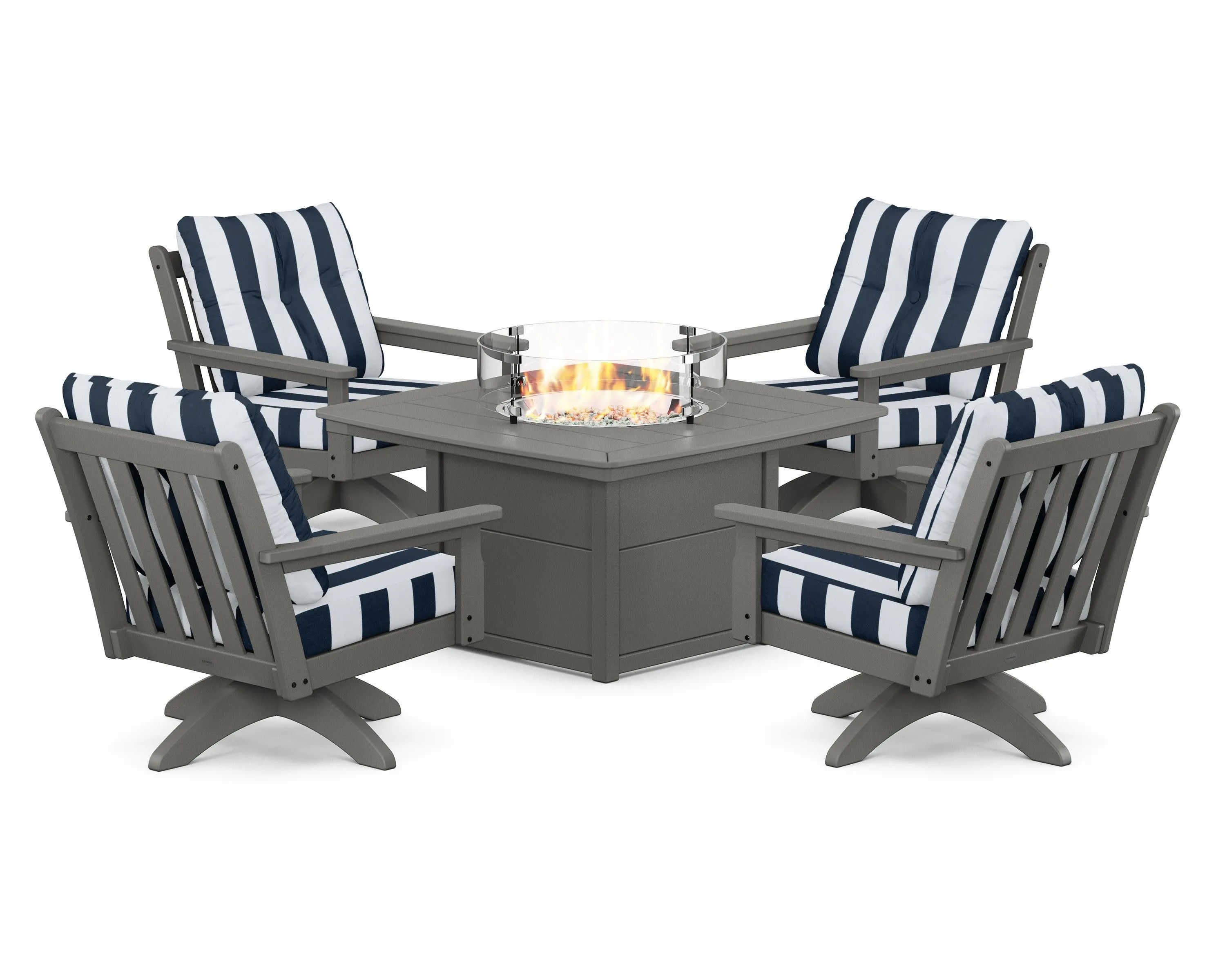 Vineyard 5-Piece Deep Seating Swivel Conversation Set with Fire Pit Table