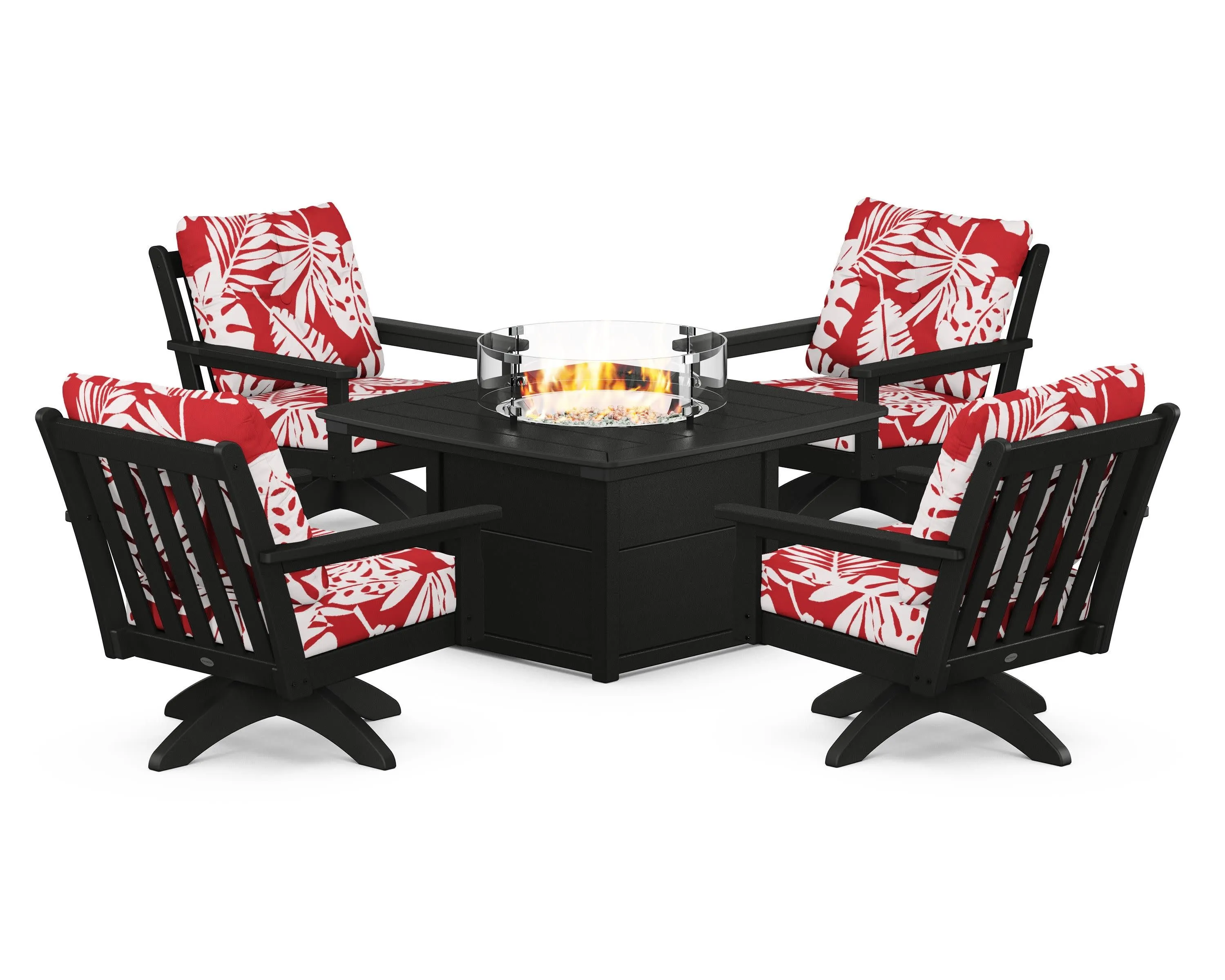 Vineyard 5-Piece Deep Seating Swivel Conversation Set with Fire Pit Table
