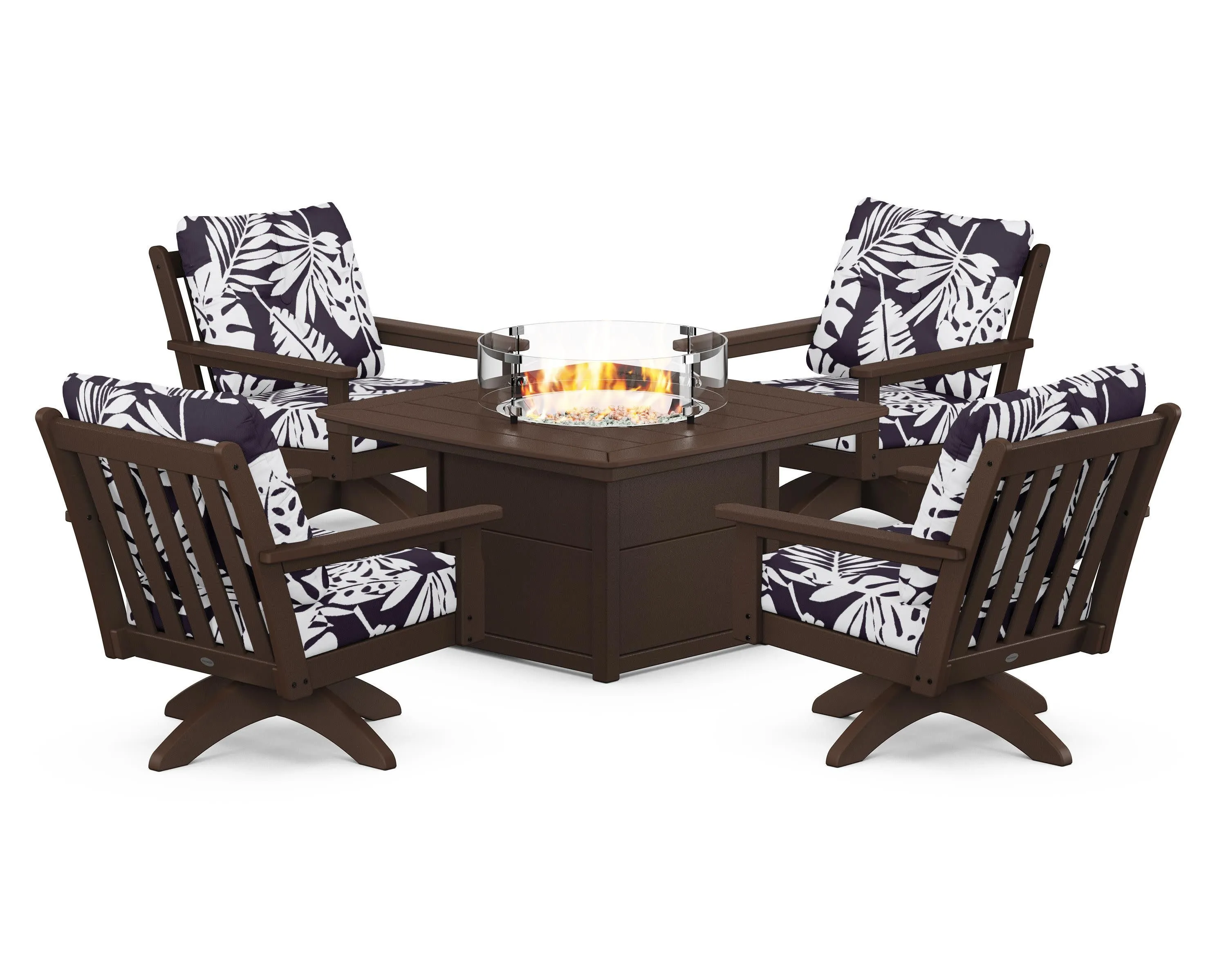 Vineyard 5-Piece Deep Seating Swivel Conversation Set with Fire Pit Table