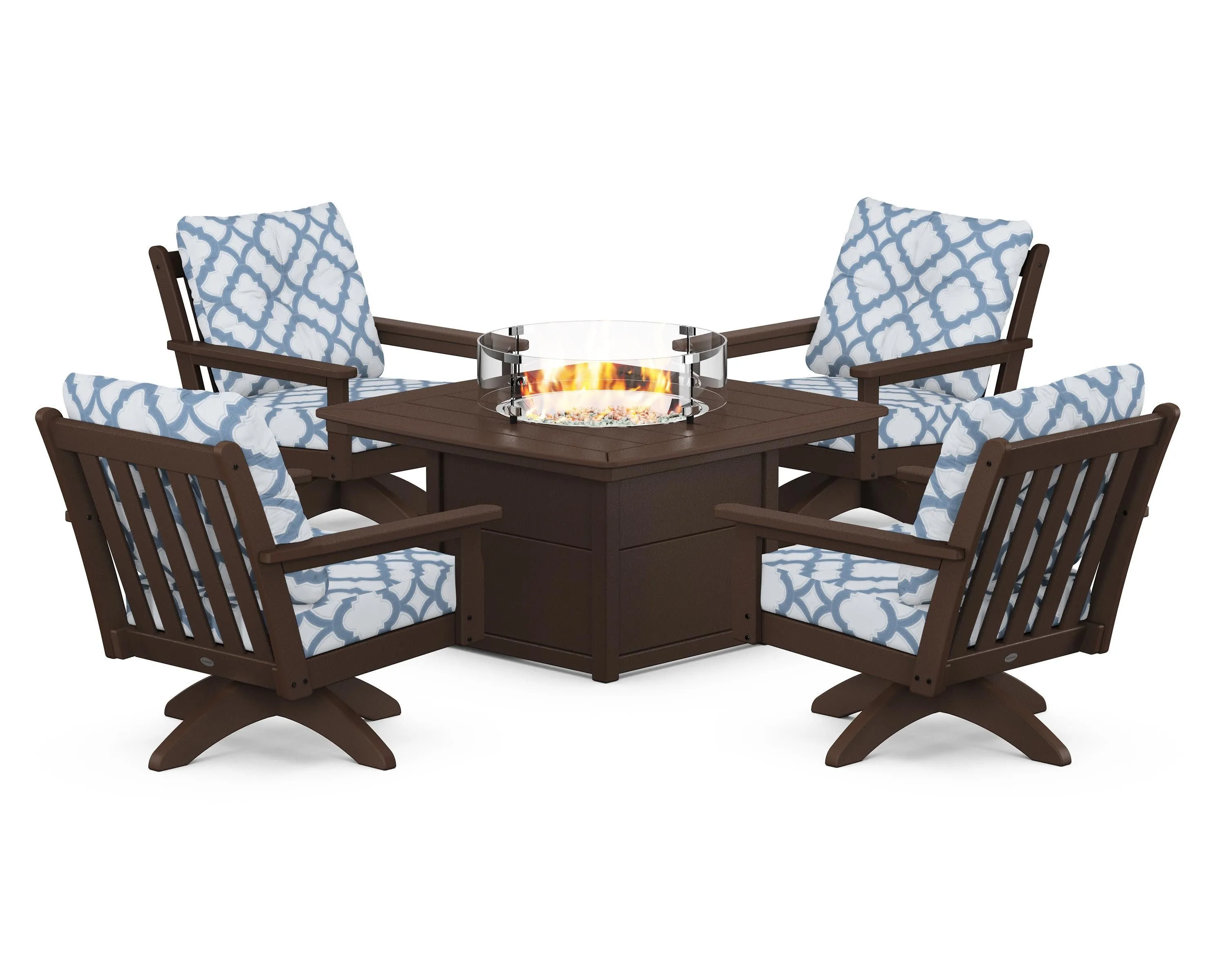 Vineyard 5-Piece Deep Seating Swivel Conversation Set with Fire Pit Table
