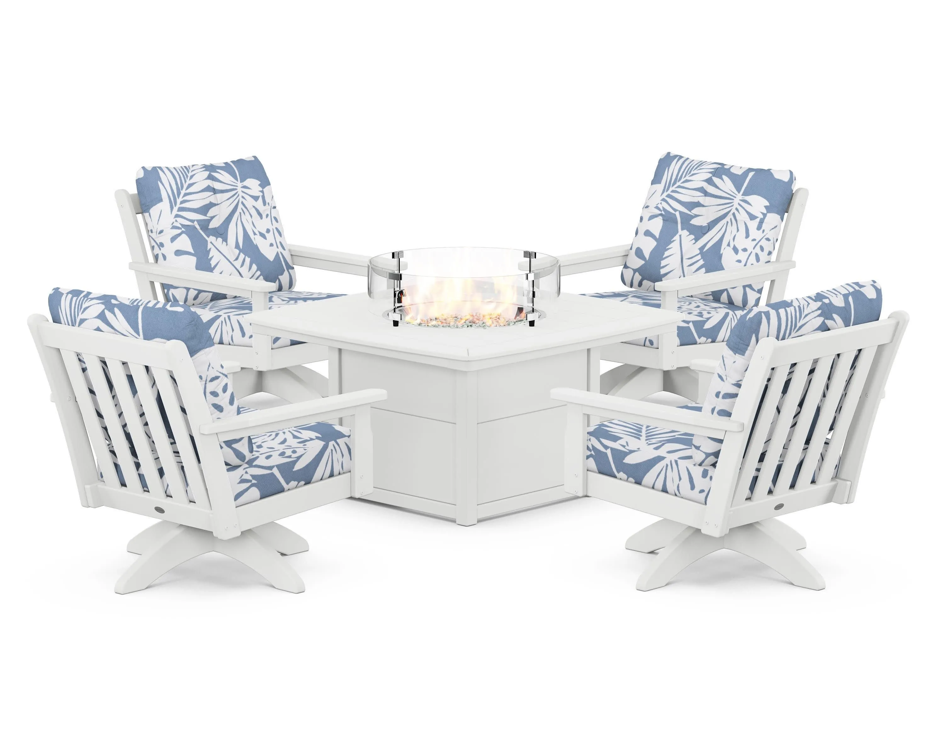 Vineyard 5-Piece Deep Seating Swivel Conversation Set with Fire Pit Table