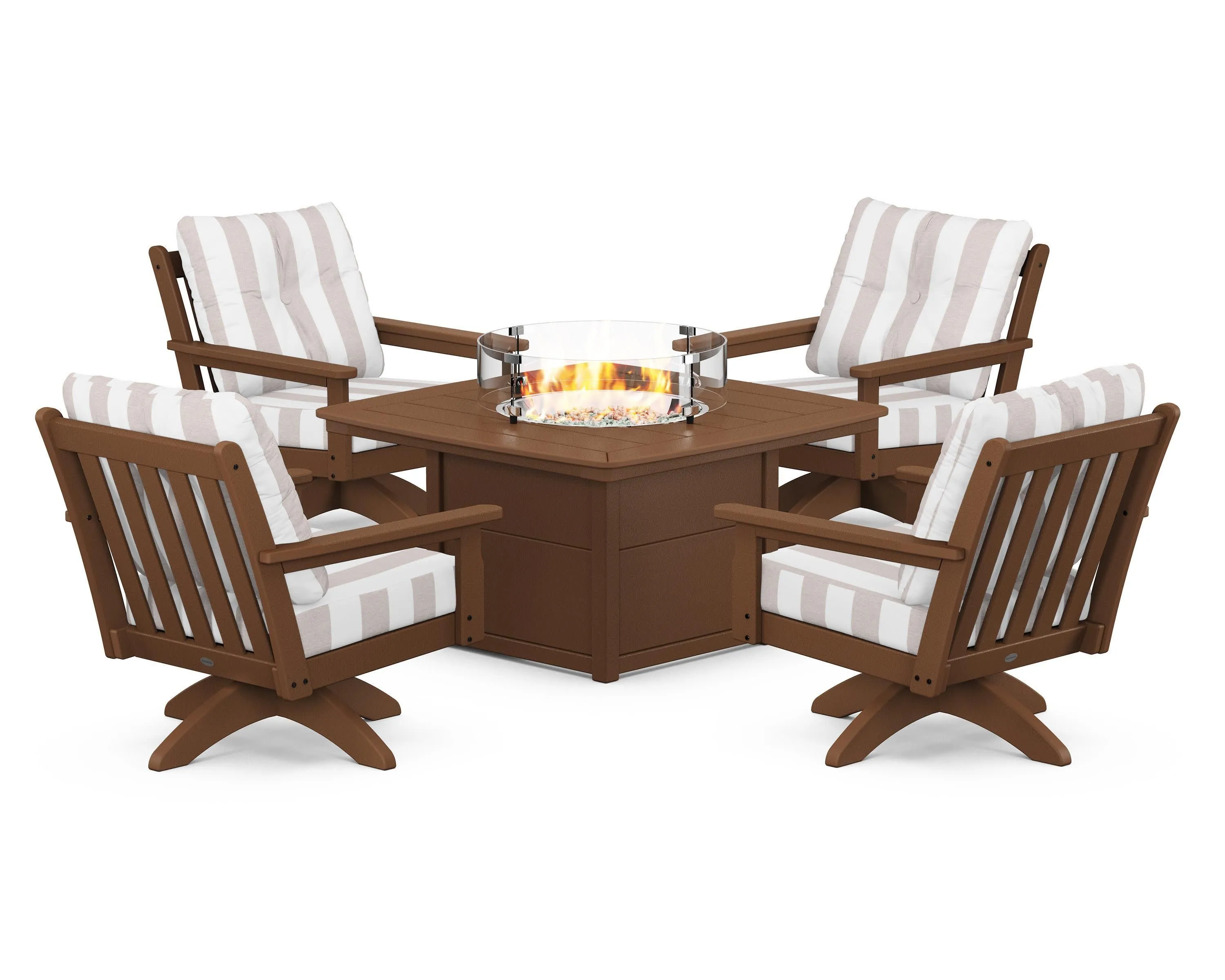 Vineyard 5-Piece Deep Seating Swivel Conversation Set with Fire Pit Table