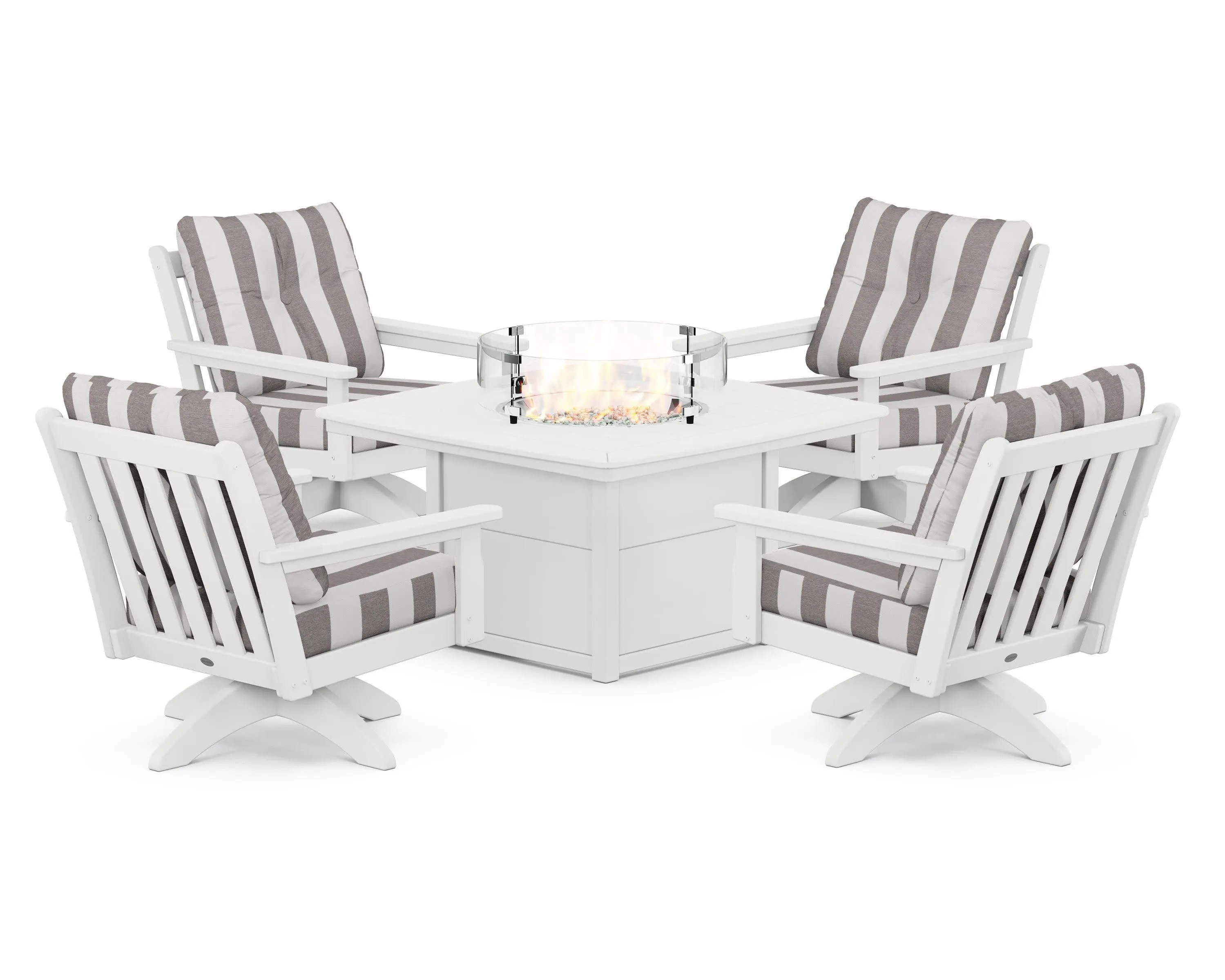 Vineyard 5-Piece Deep Seating Swivel Conversation Set with Fire Pit Table