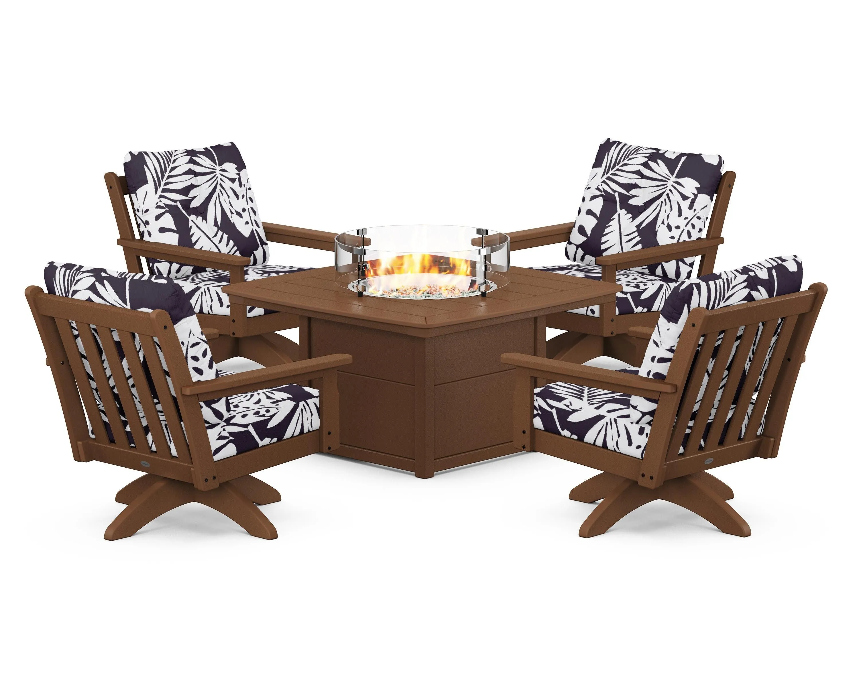 Vineyard 5-Piece Deep Seating Swivel Conversation Set with Fire Pit Table