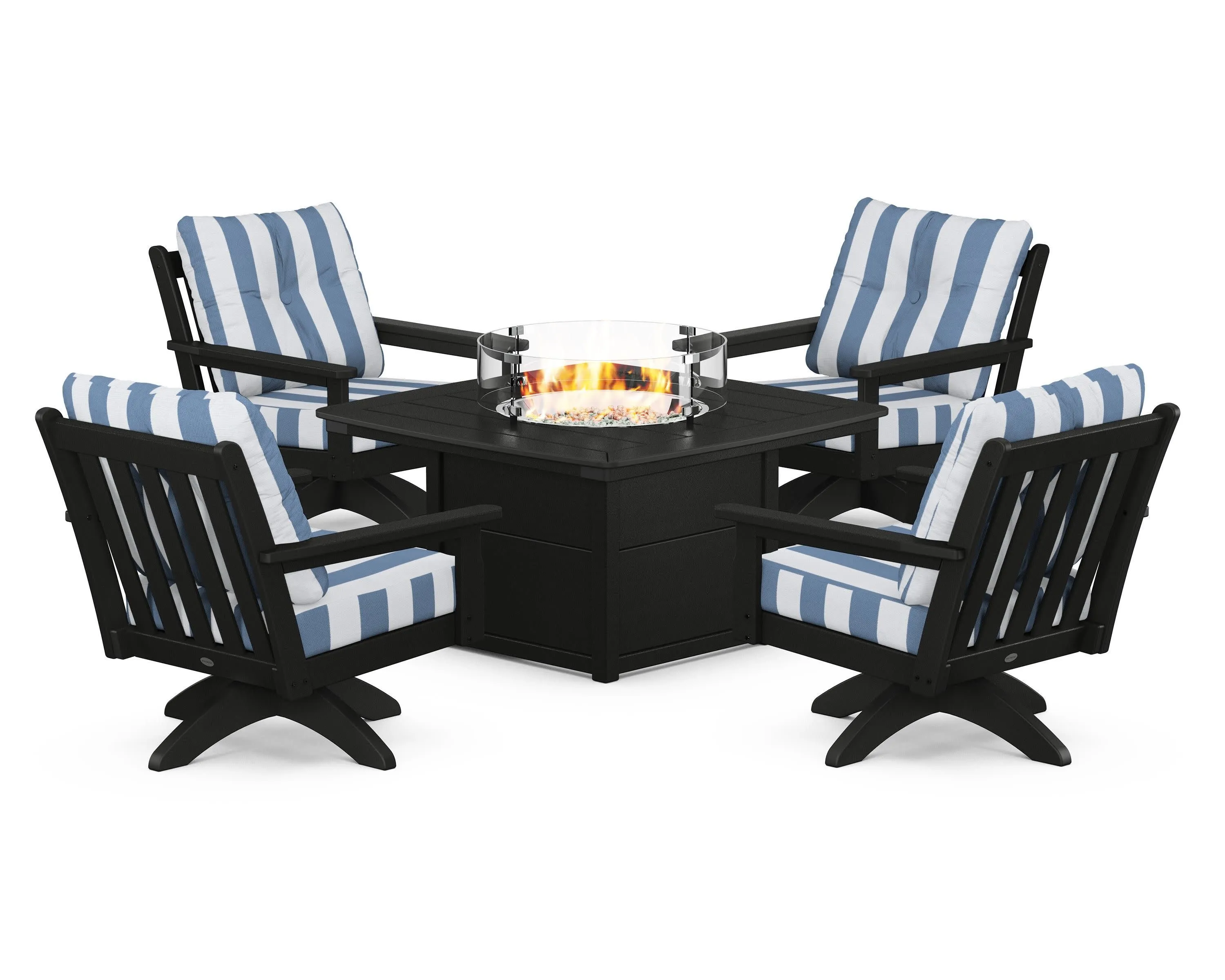 Vineyard 5-Piece Deep Seating Swivel Conversation Set with Fire Pit Table