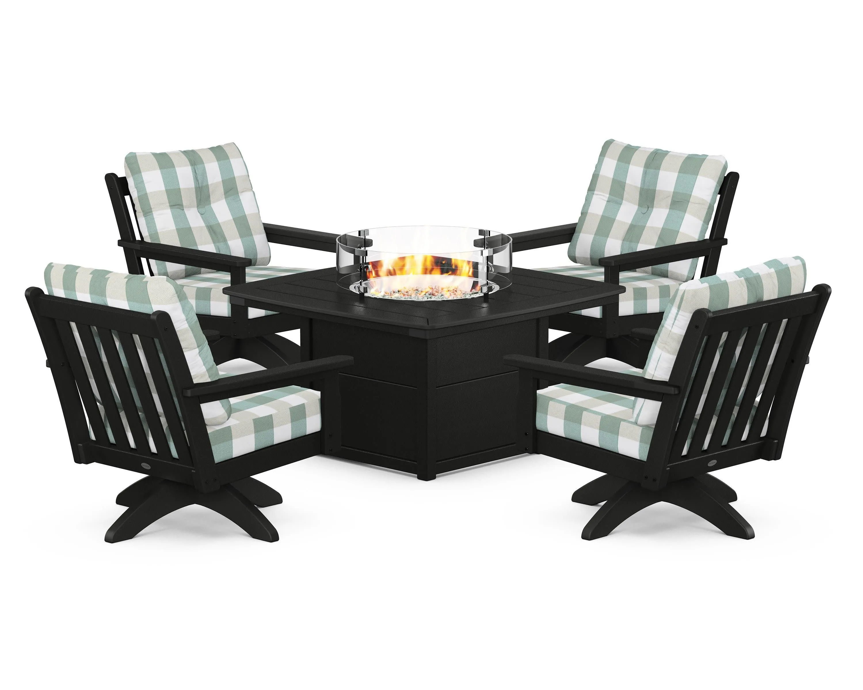 Vineyard 5-Piece Deep Seating Swivel Conversation Set with Fire Pit Table