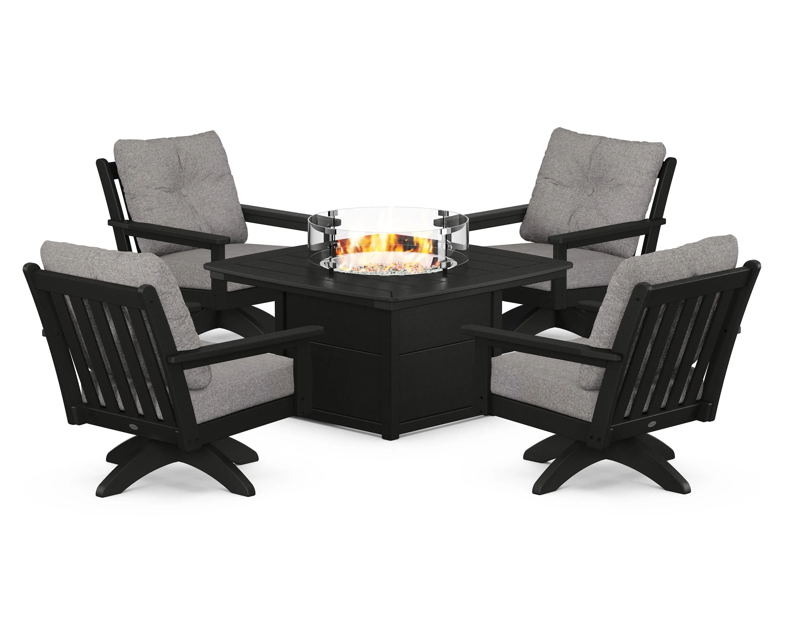 Vineyard 5-Piece Deep Seating Swivel Conversation Set with Fire Pit Table