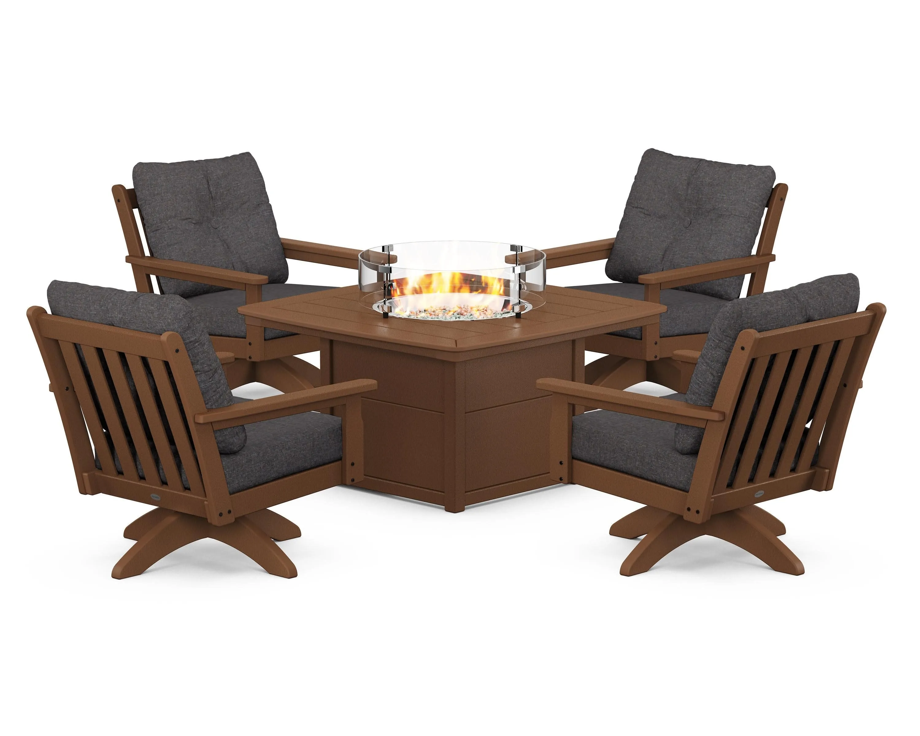 Vineyard 5-Piece Deep Seating Swivel Conversation Set with Fire Pit Table