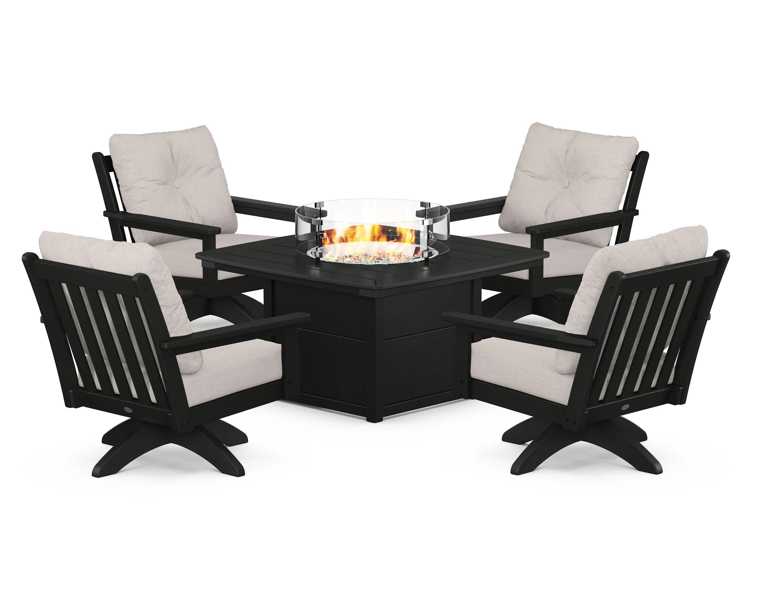 Vineyard 5-Piece Deep Seating Swivel Conversation Set with Fire Pit Table