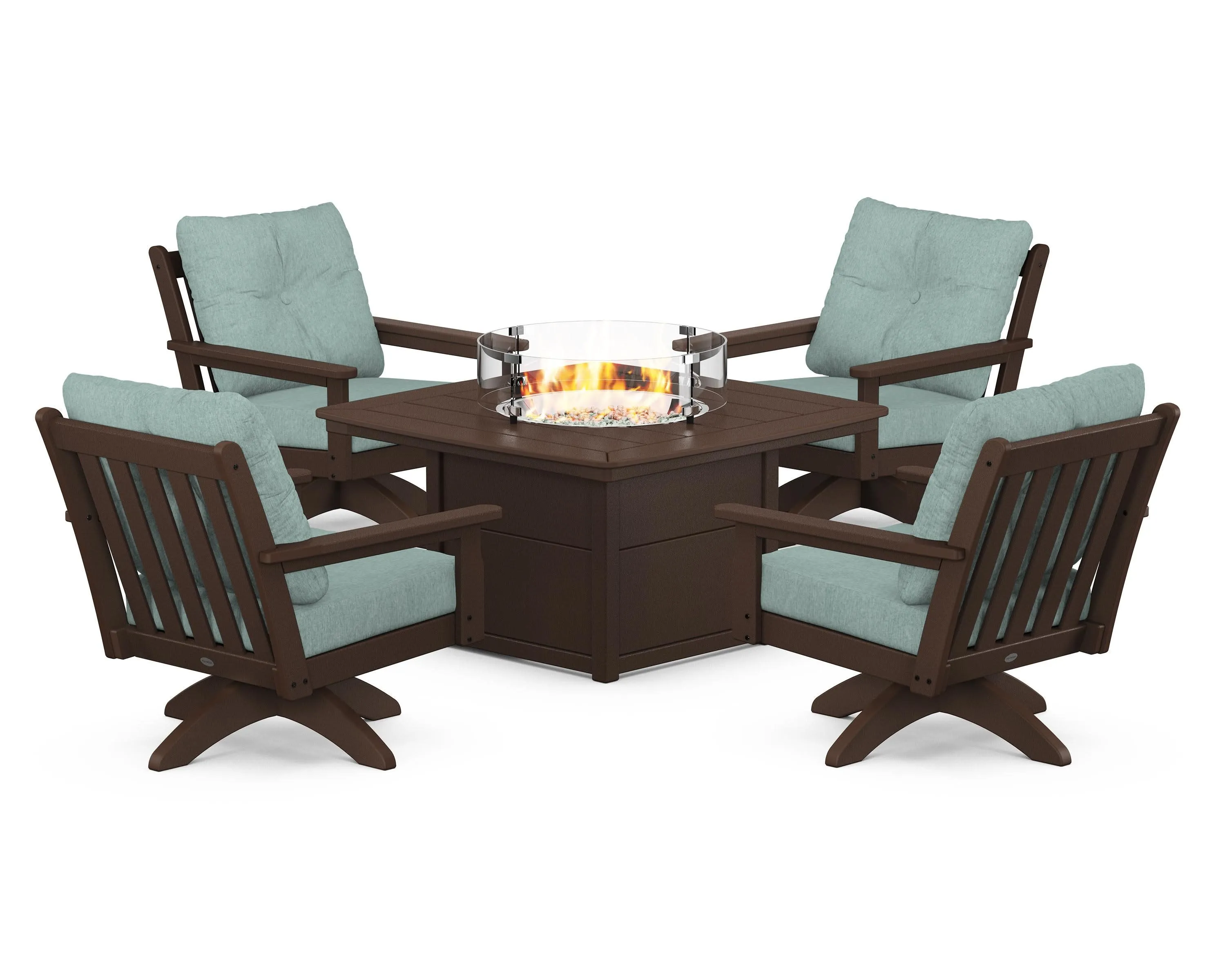 Vineyard 5-Piece Deep Seating Swivel Conversation Set with Fire Pit Table
