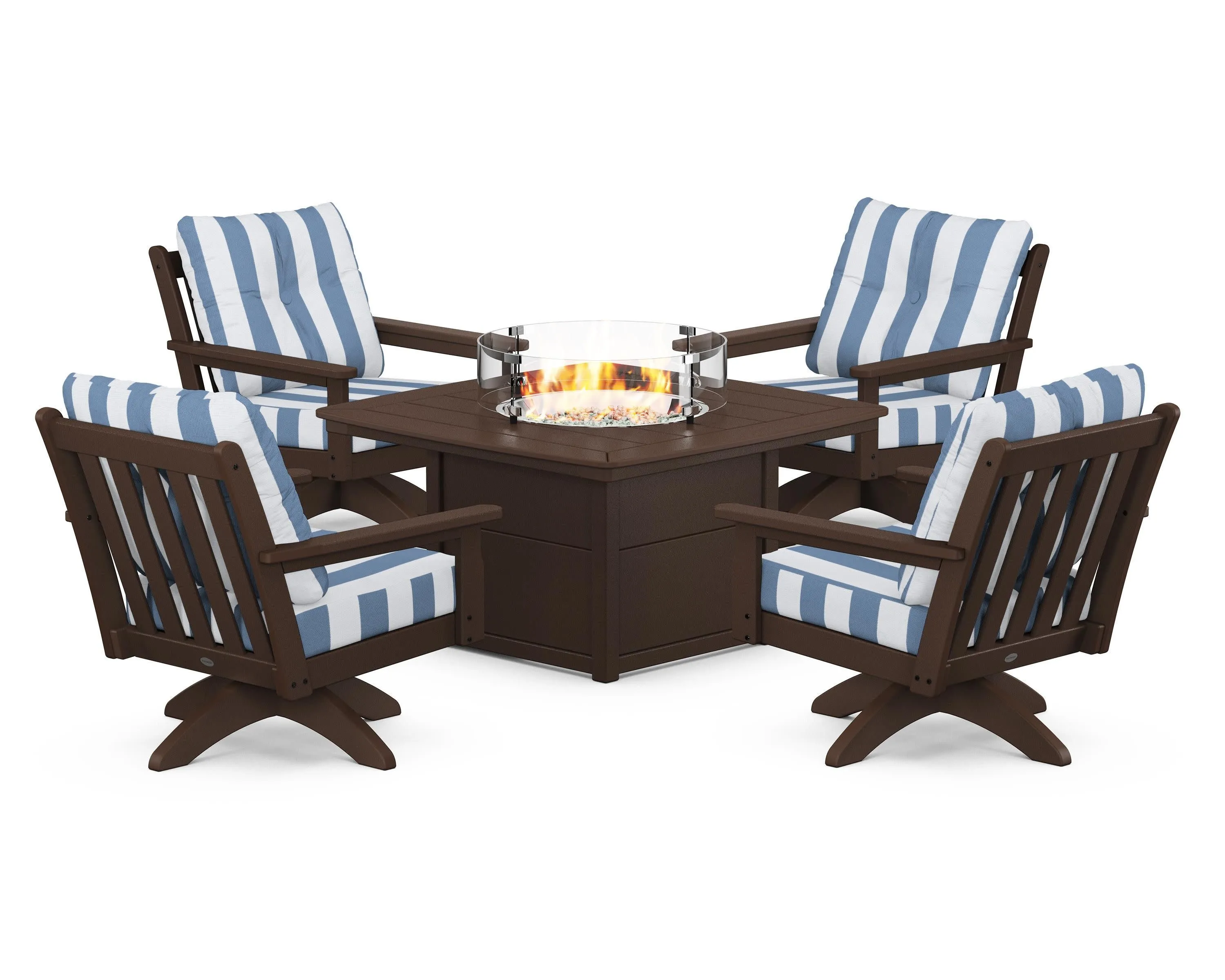 Vineyard 5-Piece Deep Seating Swivel Conversation Set with Fire Pit Table