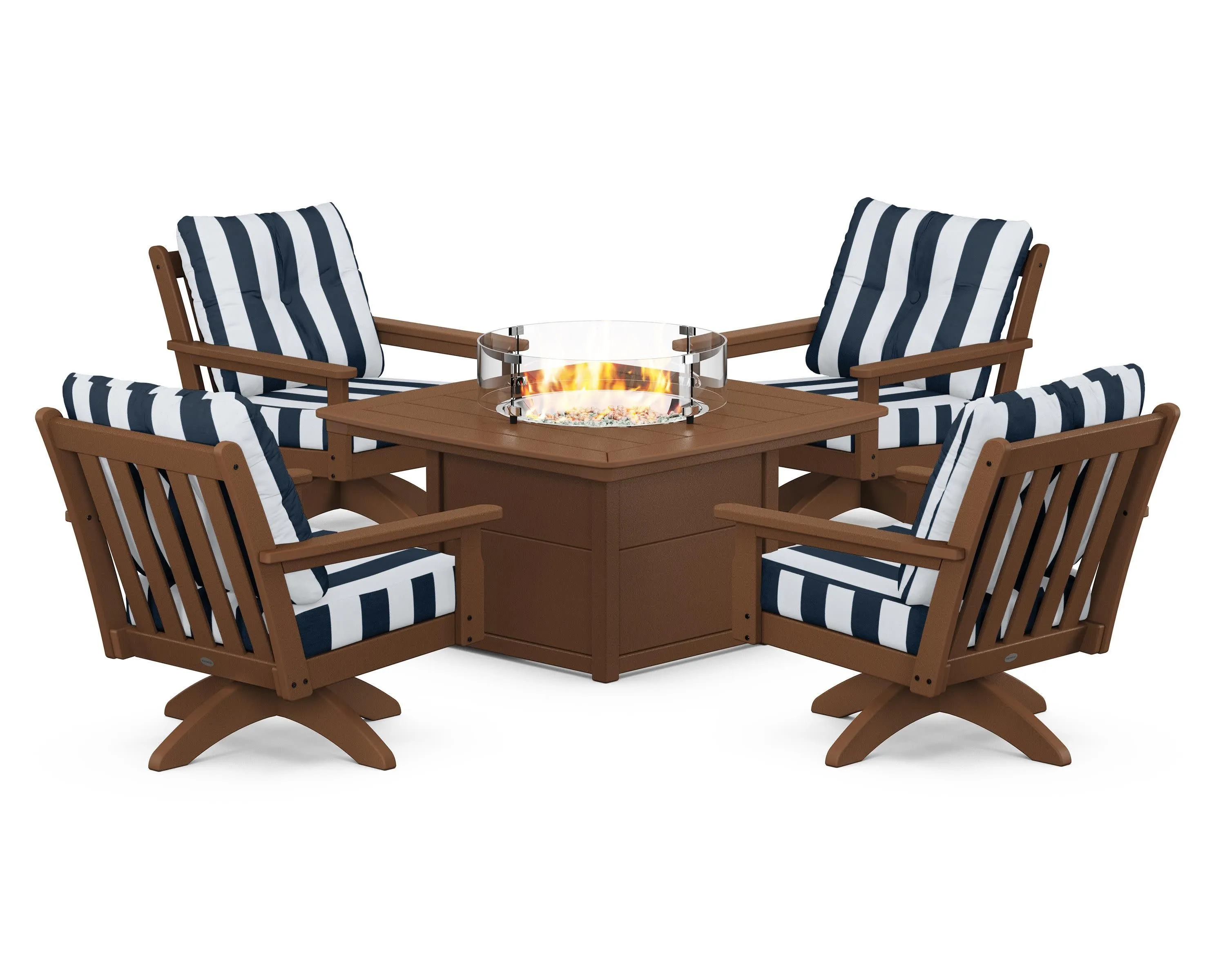 Vineyard 5-Piece Deep Seating Swivel Conversation Set with Fire Pit Table