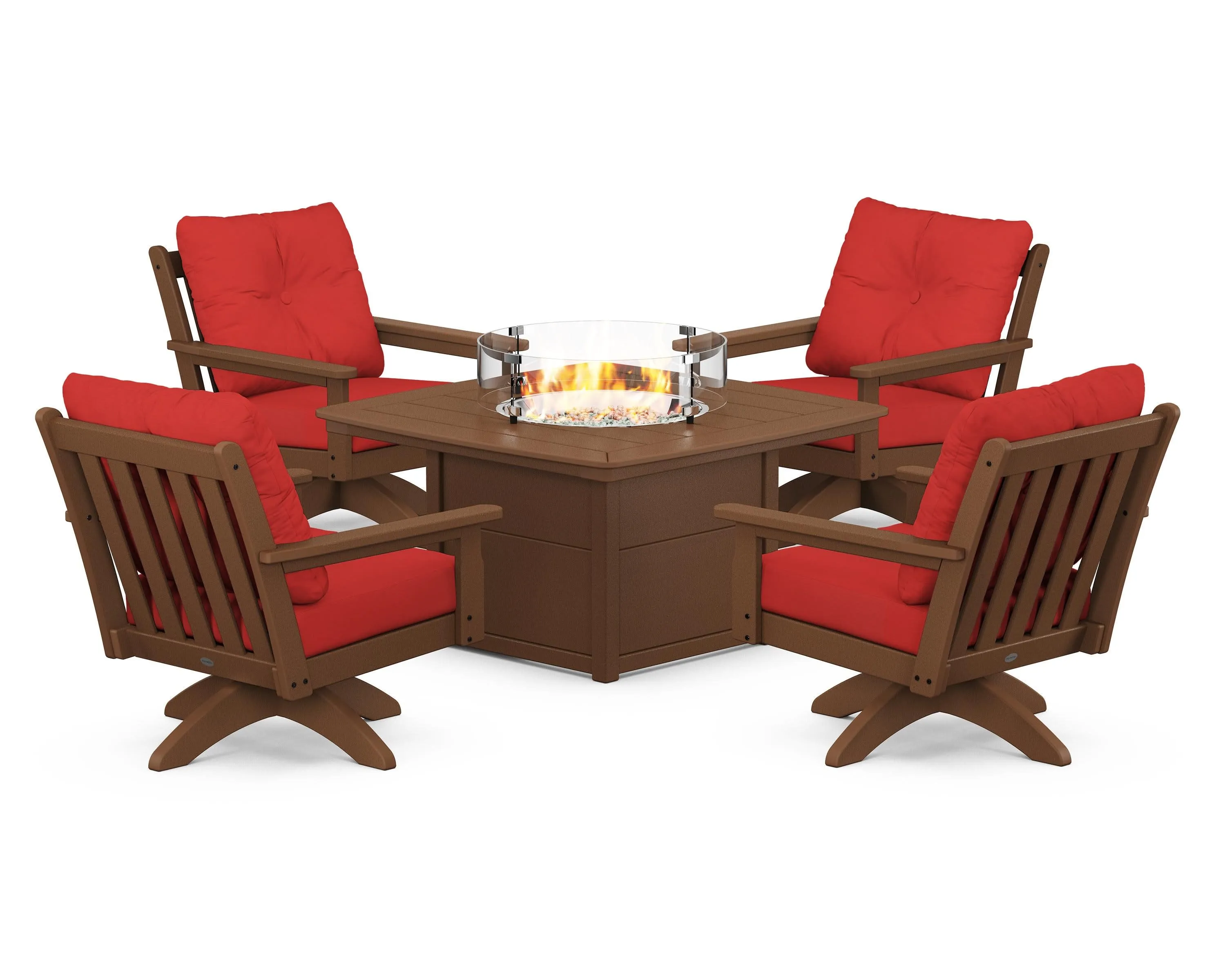 Vineyard 5-Piece Deep Seating Swivel Conversation Set with Fire Pit Table