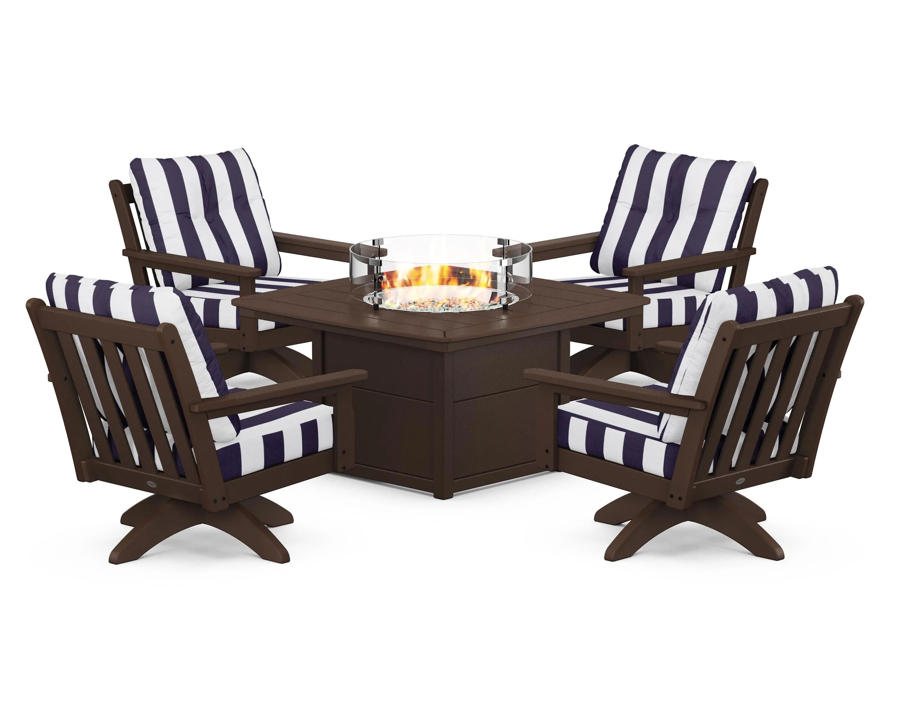 Vineyard 5-Piece Deep Seating Swivel Conversation Set with Fire Pit Table