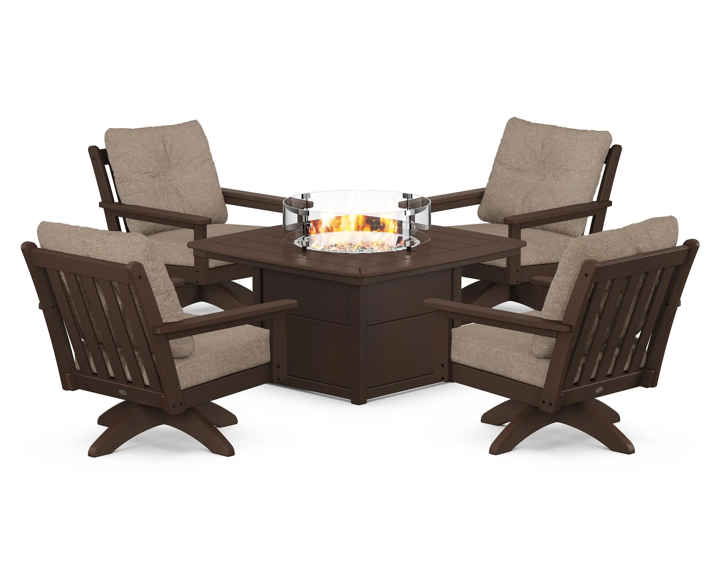 Vineyard 5-Piece Deep Seating Swivel Conversation Set with Fire Pit Table