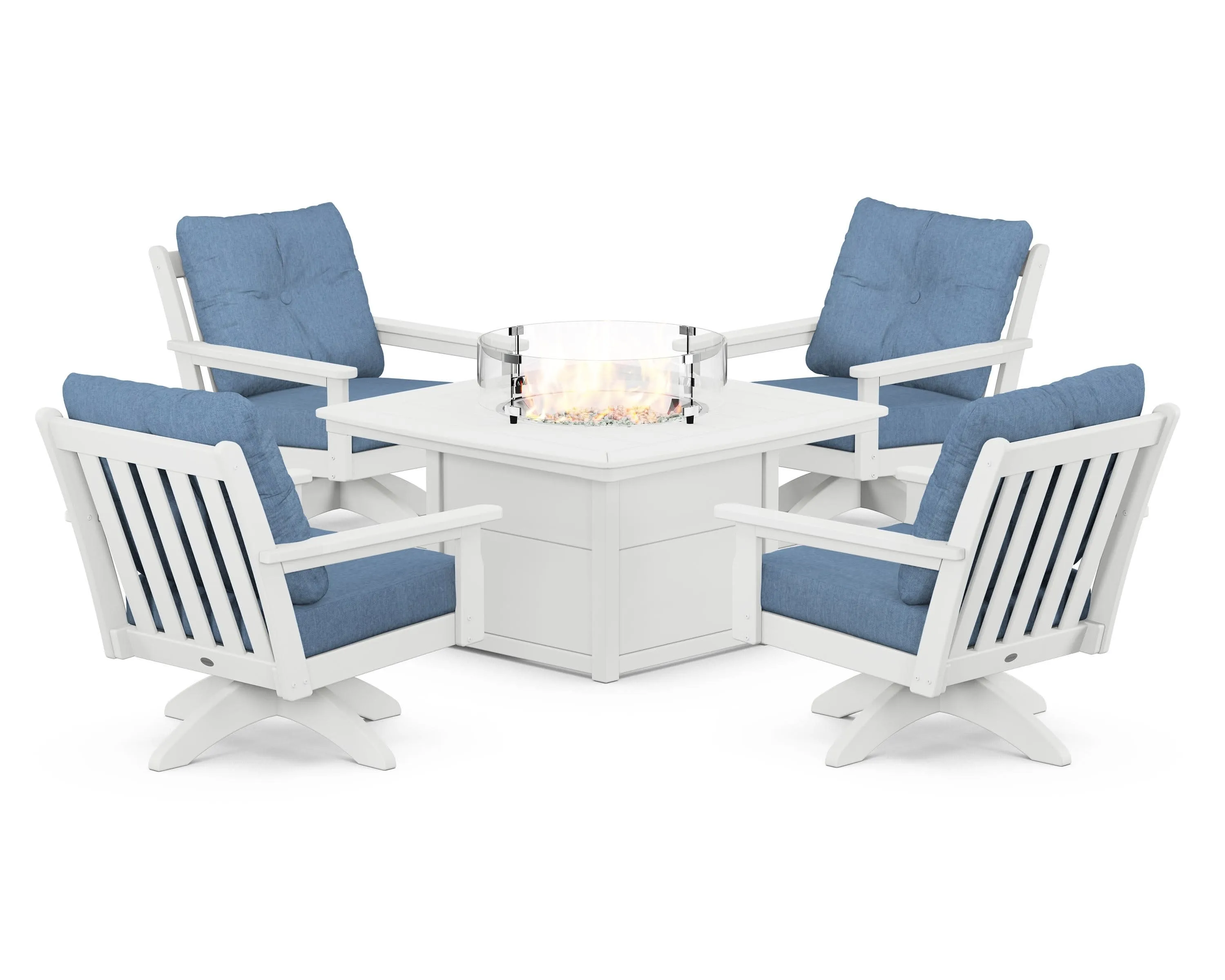 Vineyard 5-Piece Deep Seating Swivel Conversation Set with Fire Pit Table