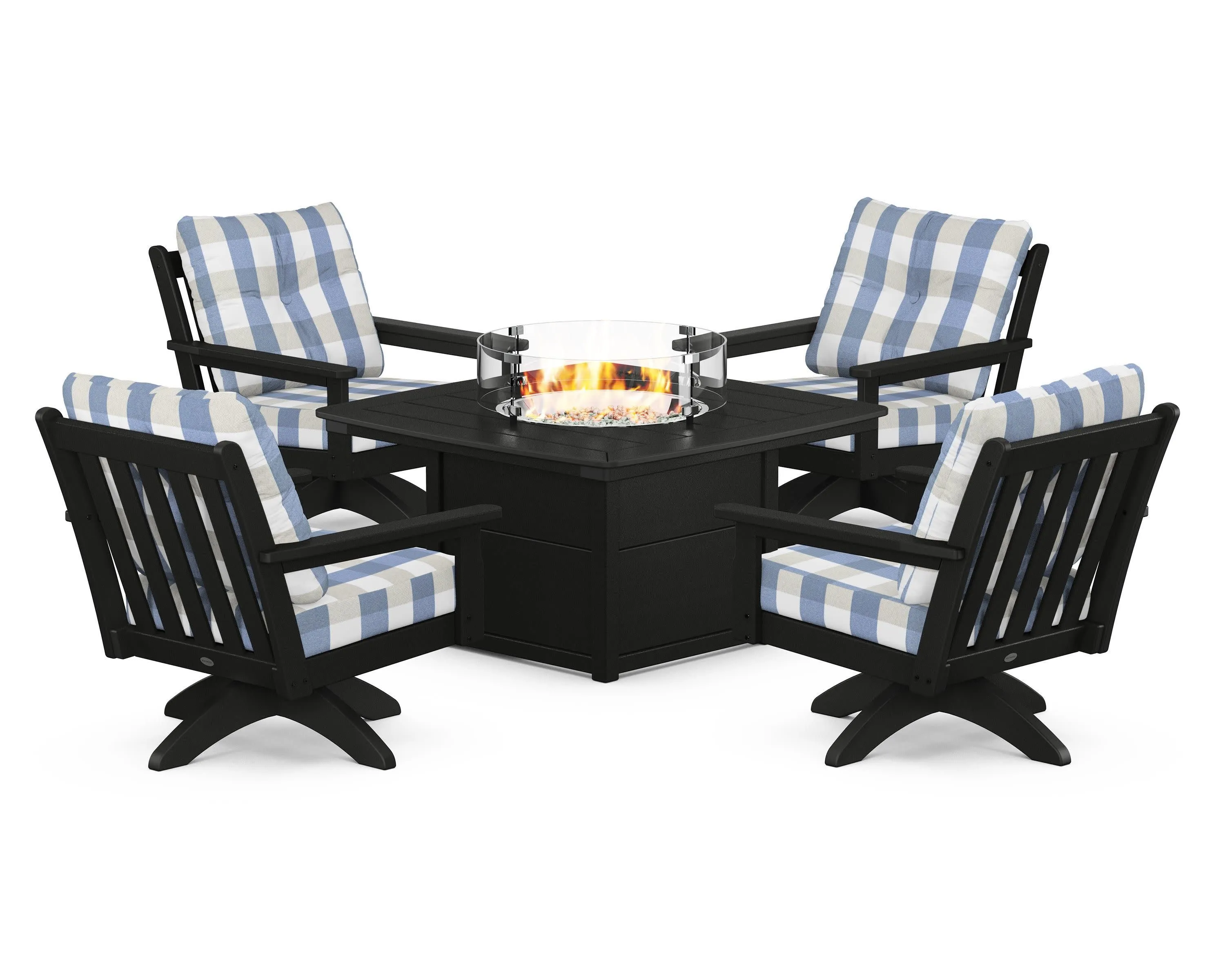 Vineyard 5-Piece Deep Seating Swivel Conversation Set with Fire Pit Table