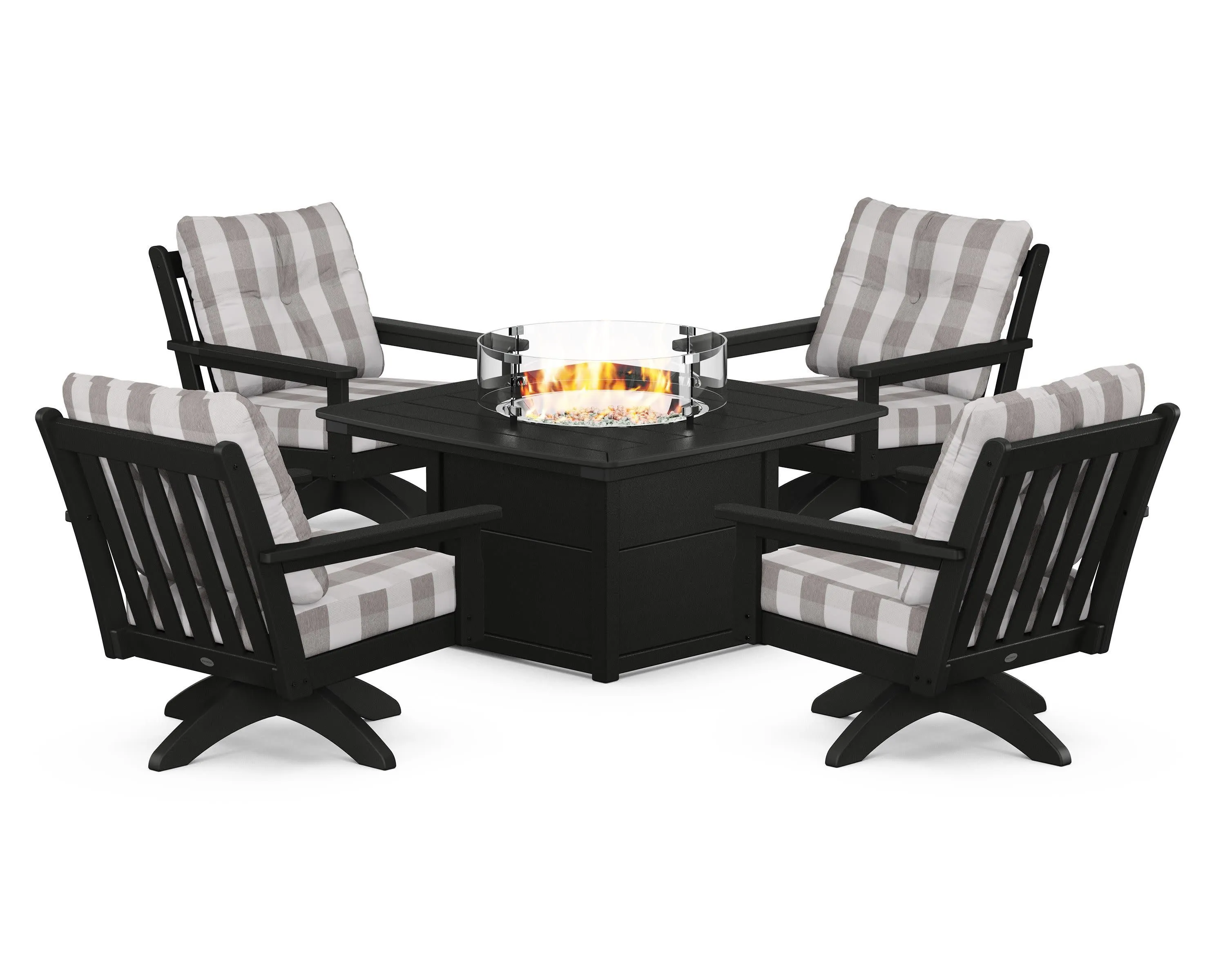 Vineyard 5-Piece Deep Seating Swivel Conversation Set with Fire Pit Table