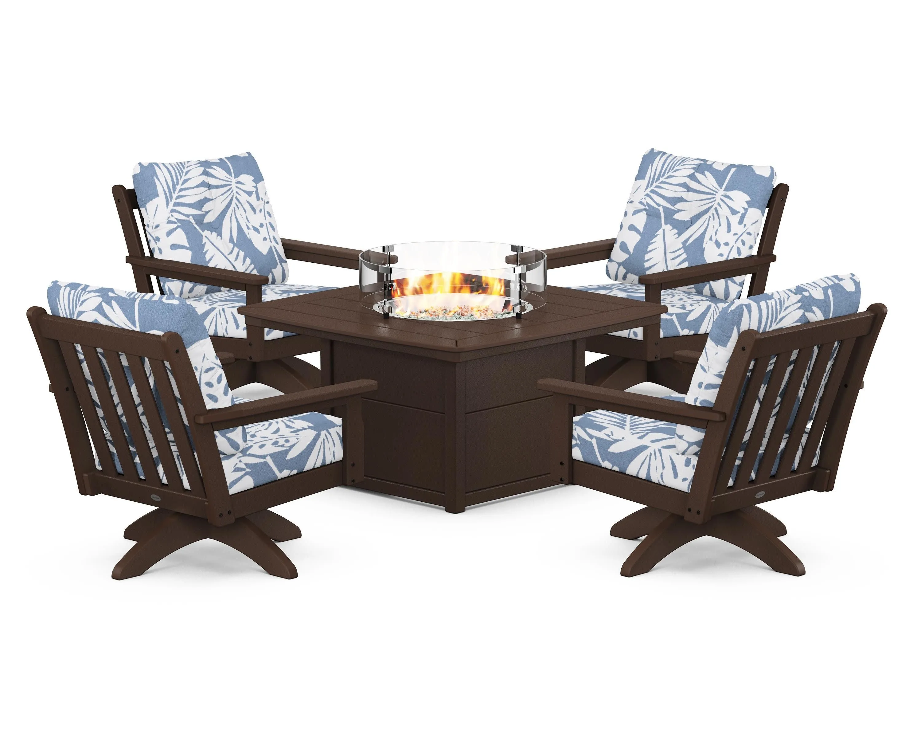 Vineyard 5-Piece Deep Seating Swivel Conversation Set with Fire Pit Table