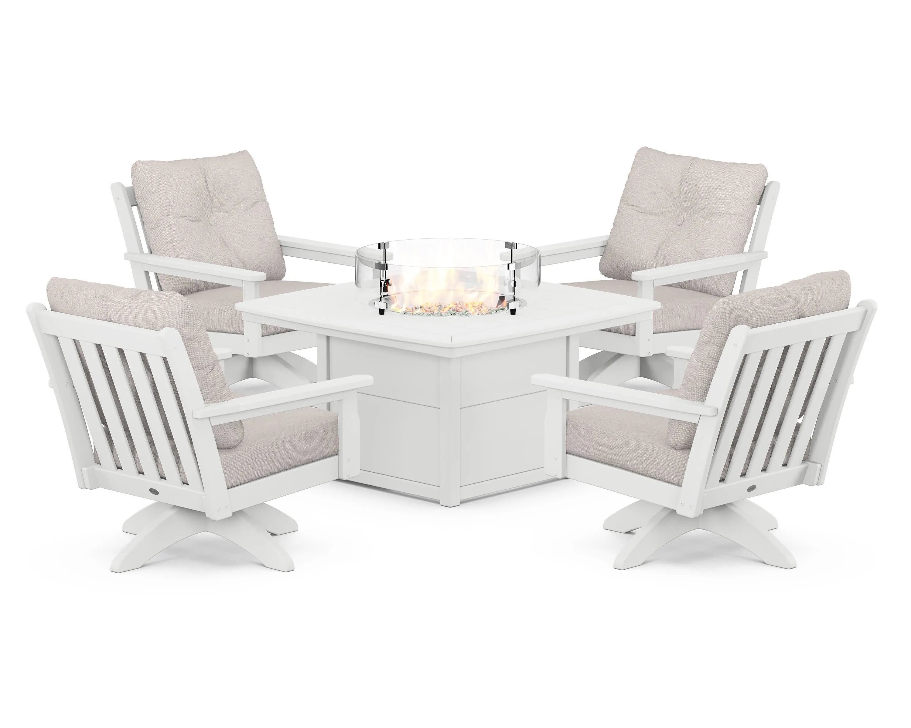 Vineyard 5-Piece Deep Seating Swivel Conversation Set with Fire Pit Table