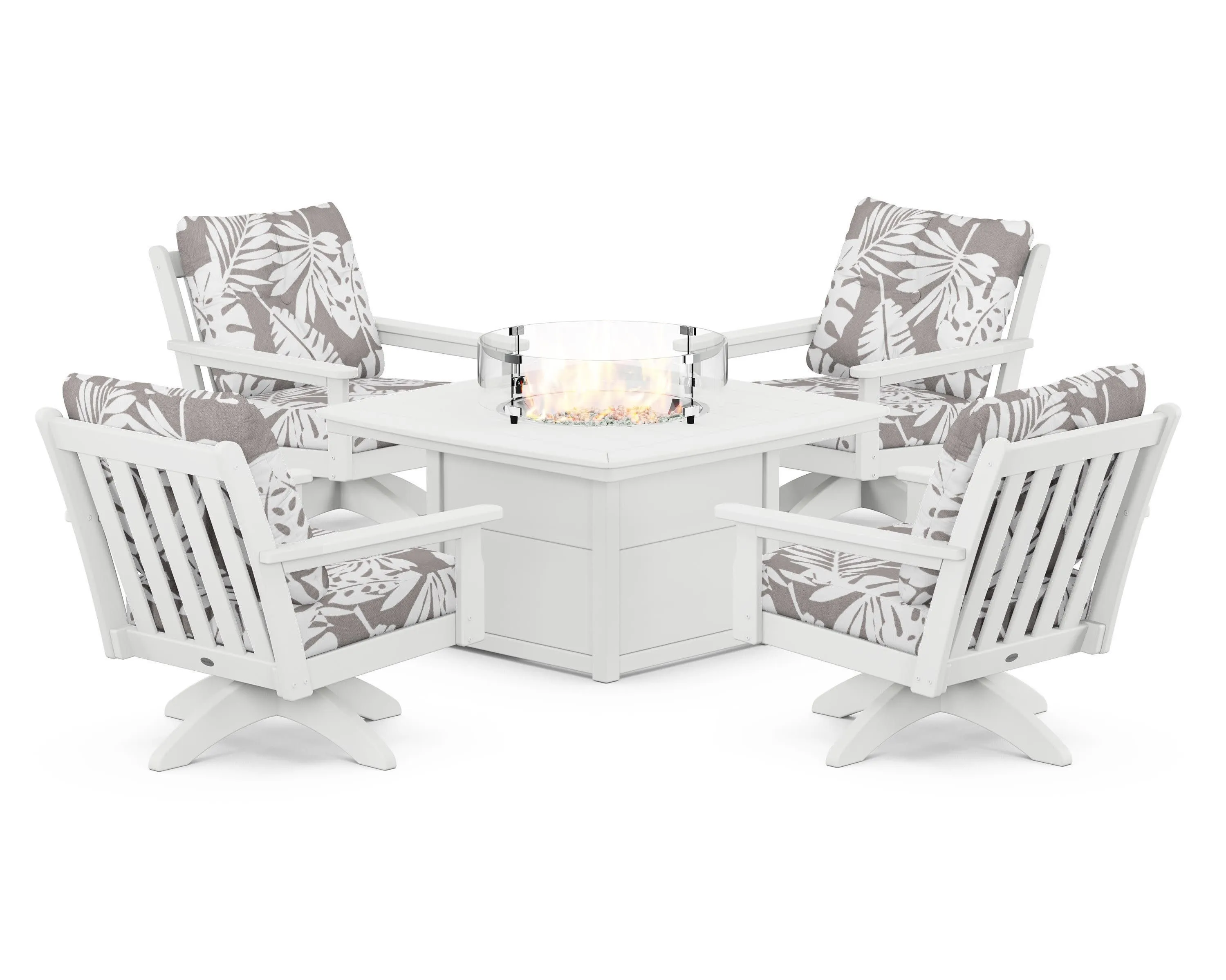 Vineyard 5-Piece Deep Seating Swivel Conversation Set with Fire Pit Table