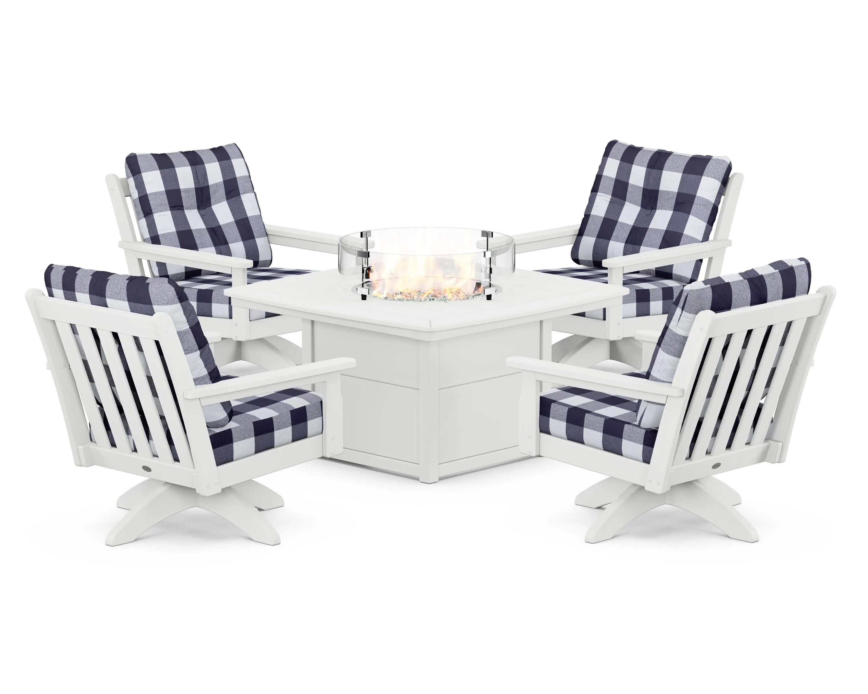Vineyard 5-Piece Deep Seating Swivel Conversation Set with Fire Pit Table