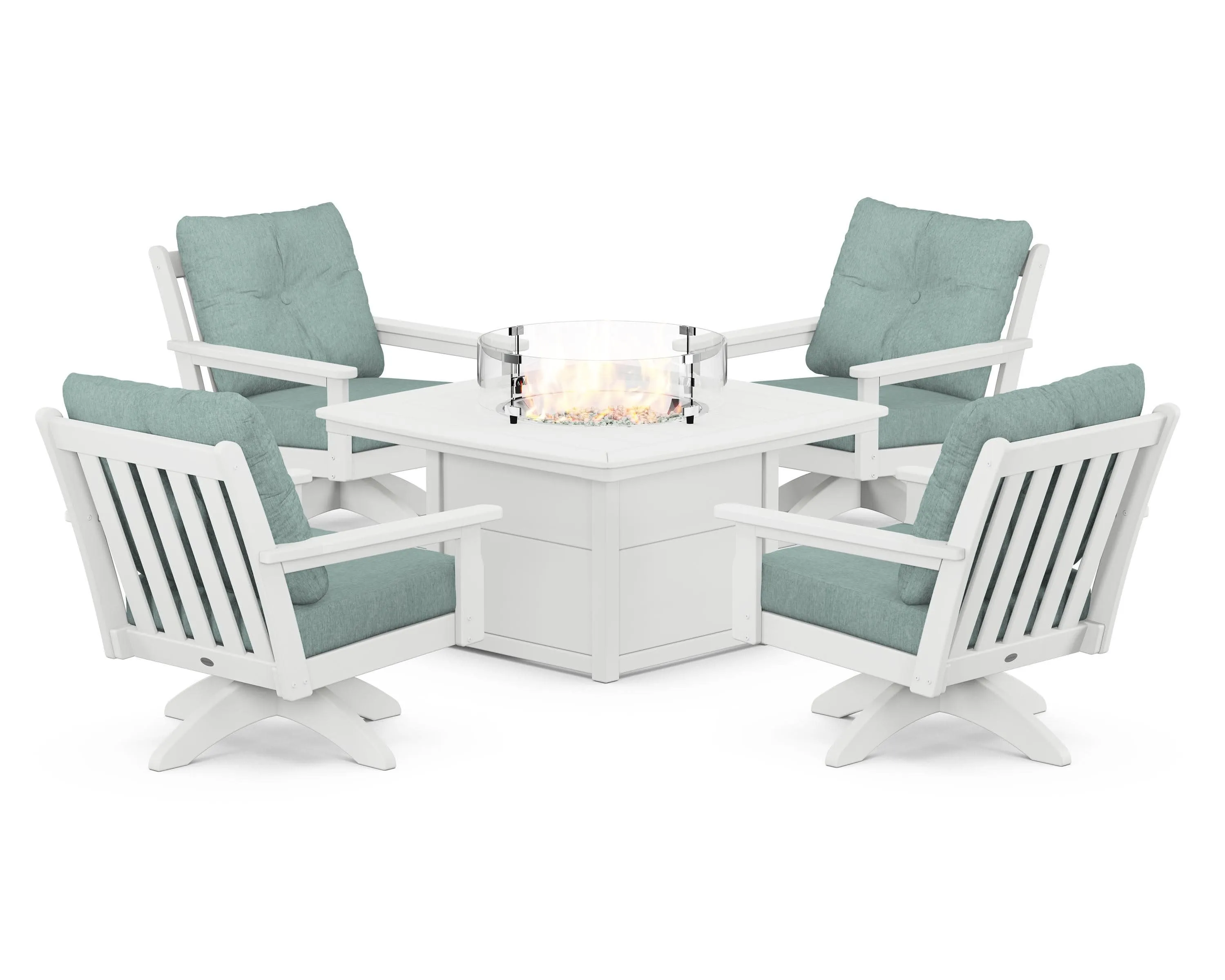 Vineyard 5-Piece Deep Seating Swivel Conversation Set with Fire Pit Table