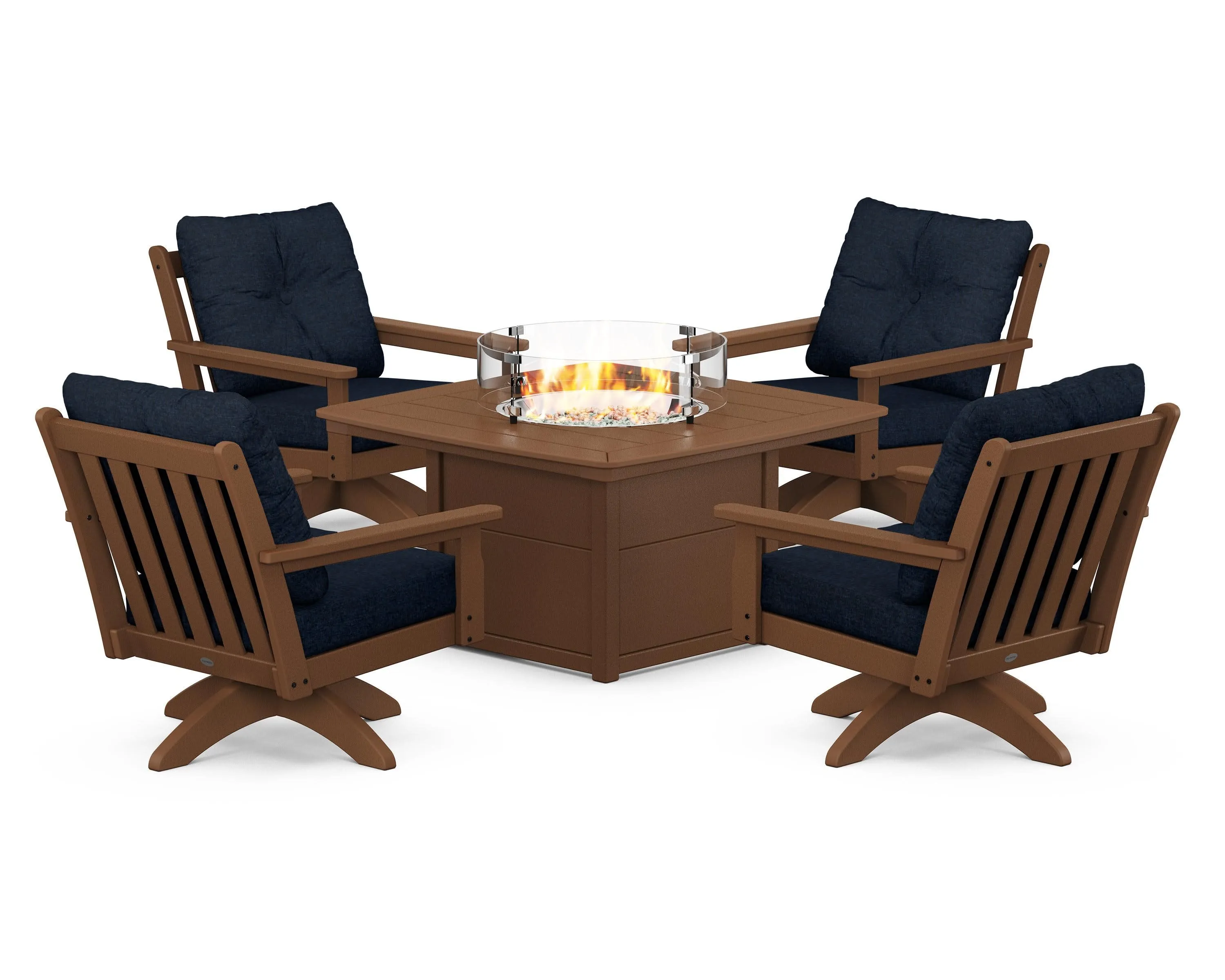 Vineyard 5-Piece Deep Seating Swivel Conversation Set with Fire Pit Table