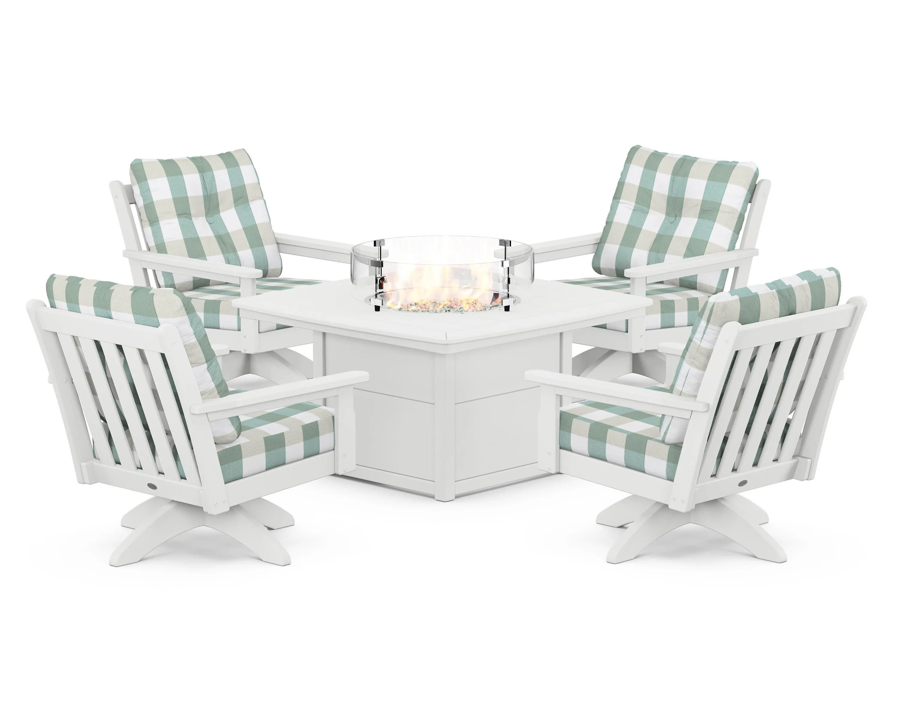 Vineyard 5-Piece Deep Seating Swivel Conversation Set with Fire Pit Table