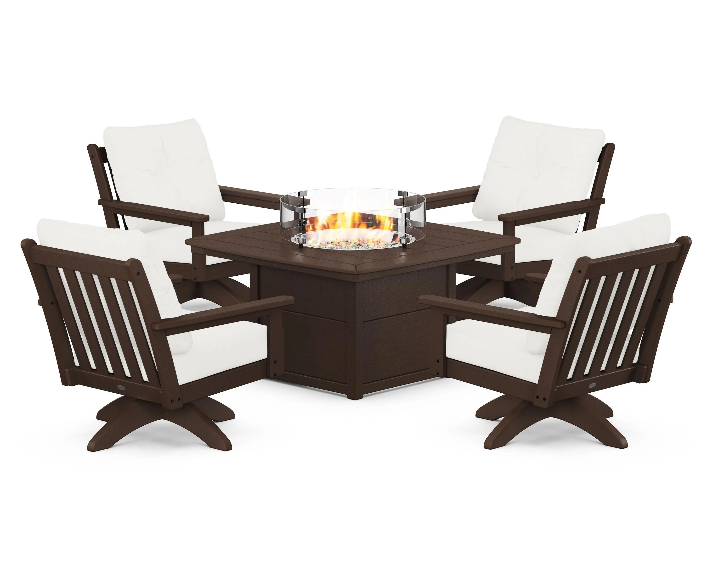 Vineyard 5-Piece Deep Seating Swivel Conversation Set with Fire Pit Table